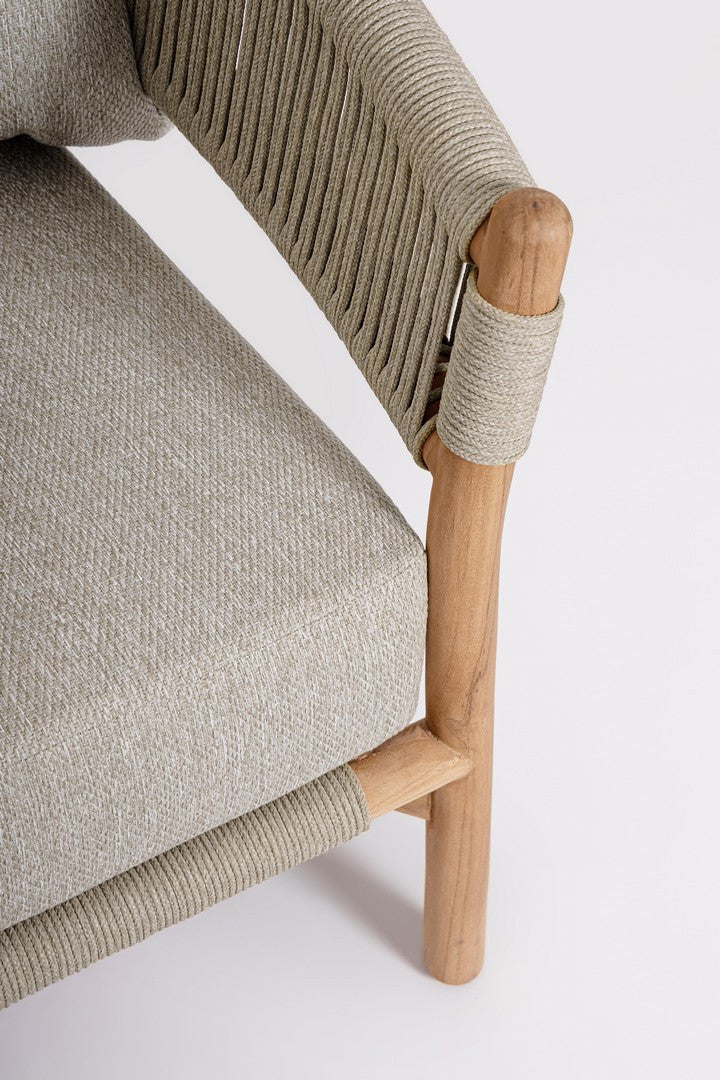 GARITA outdoor armchair in beige with a wooden base