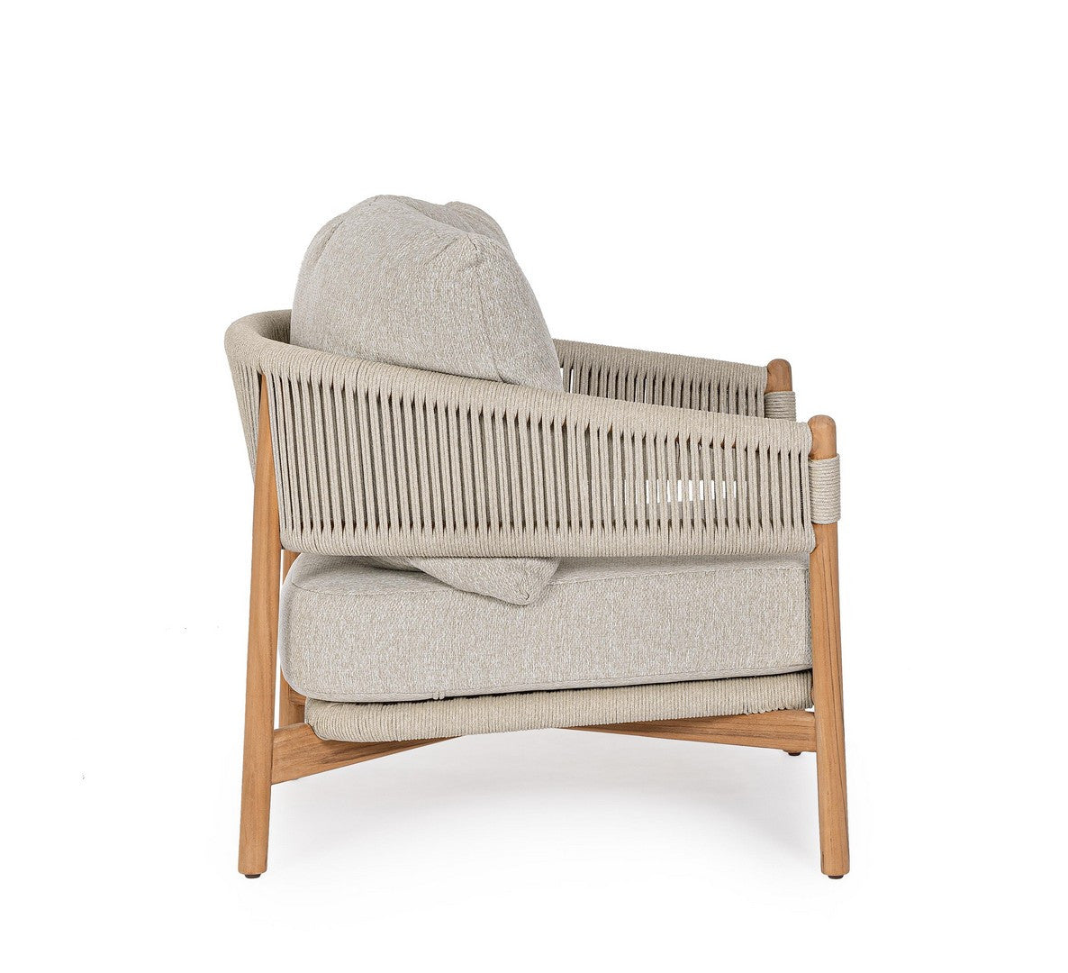 GARITA outdoor armchair in beige with a wooden base