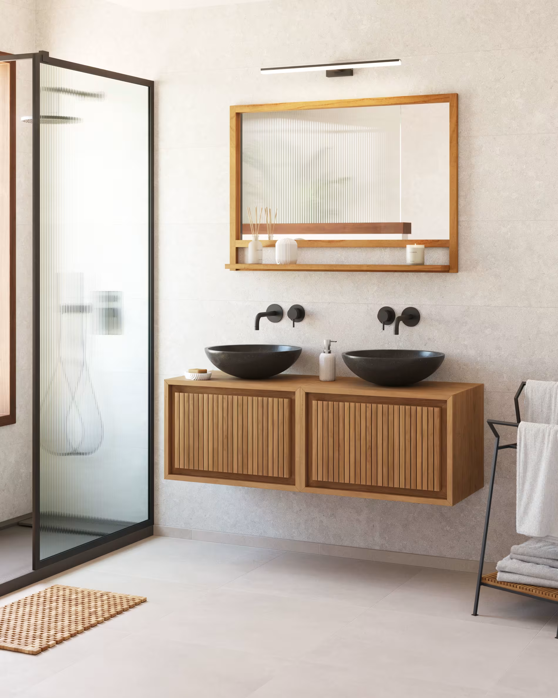Dywan łazienkowy AZURAY drewno tekowe La Forma    Eye on Design
