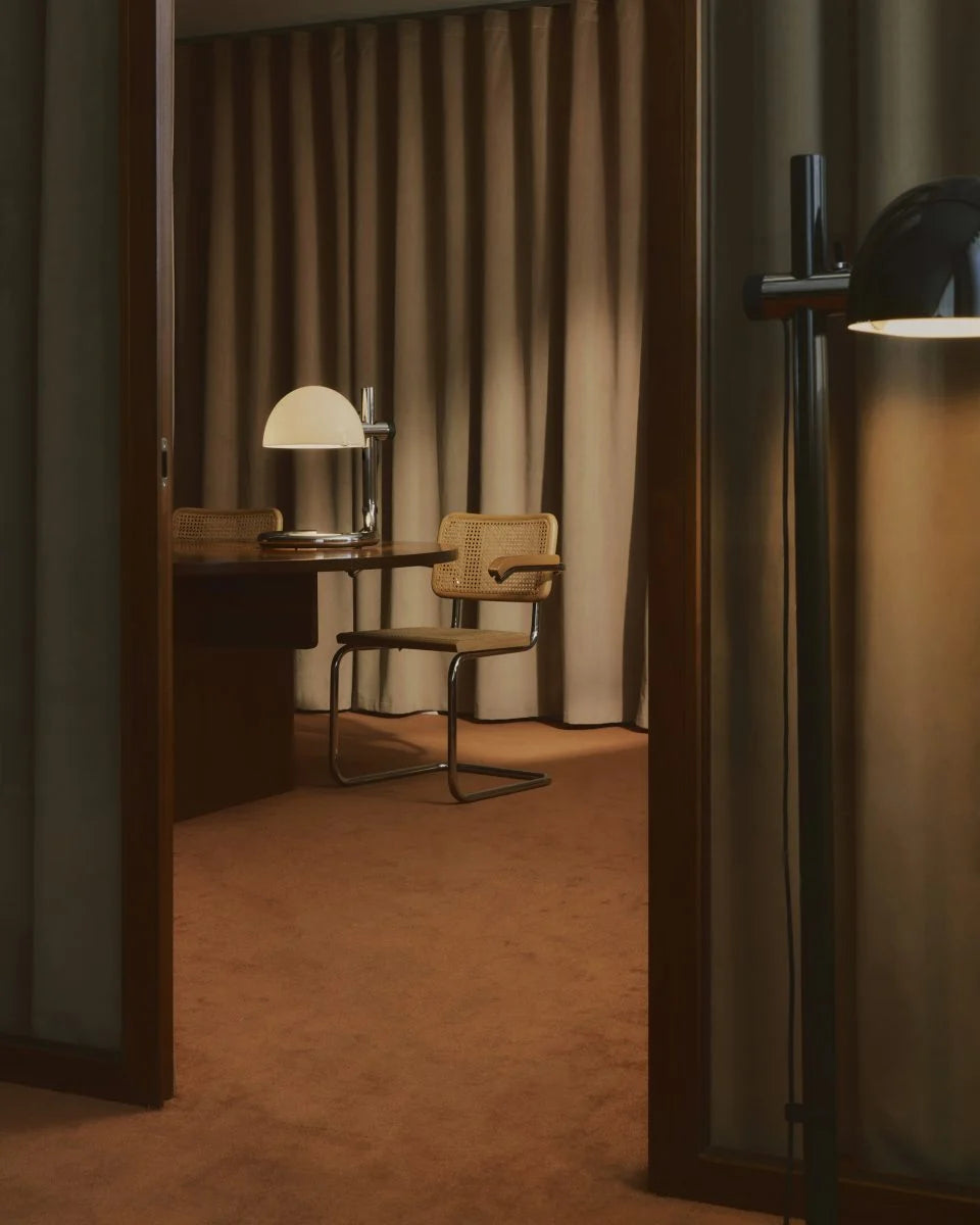 LAURO Table Lamp with White Shade and Dark Brown Base
