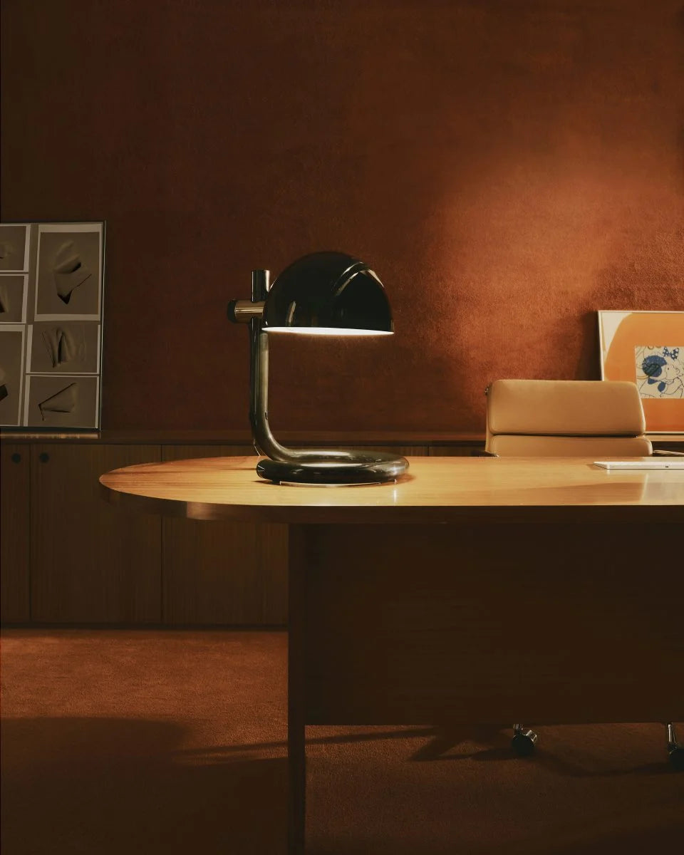 LAURO Table Lamp with Black Shade and Dark Brown Base