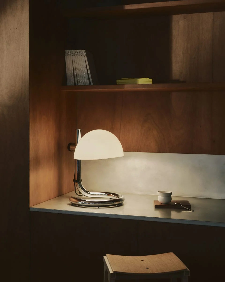 LAURO Table Lamp with White Shade and Steel Base