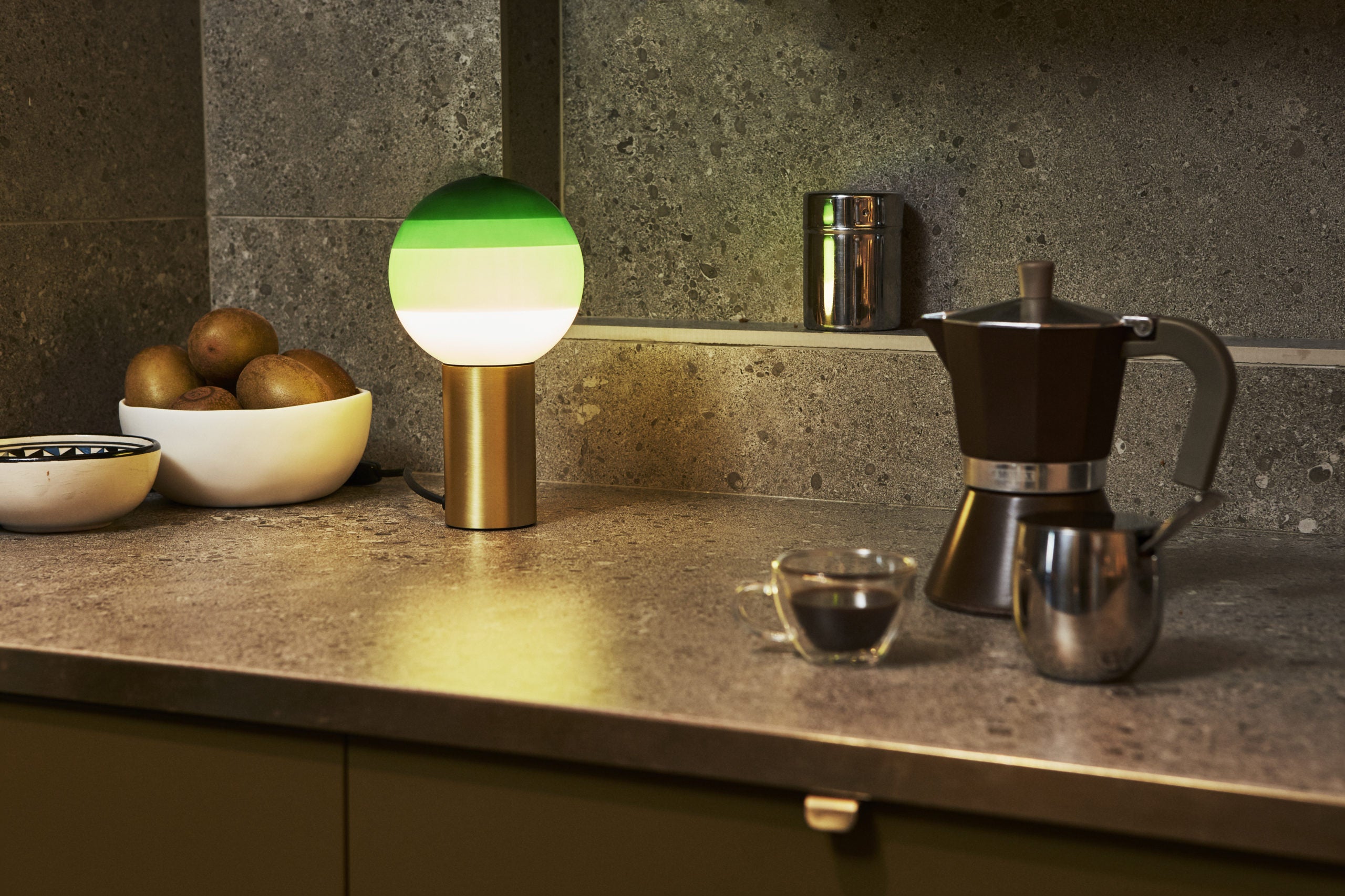 DIPPING green table lamp with a gold base