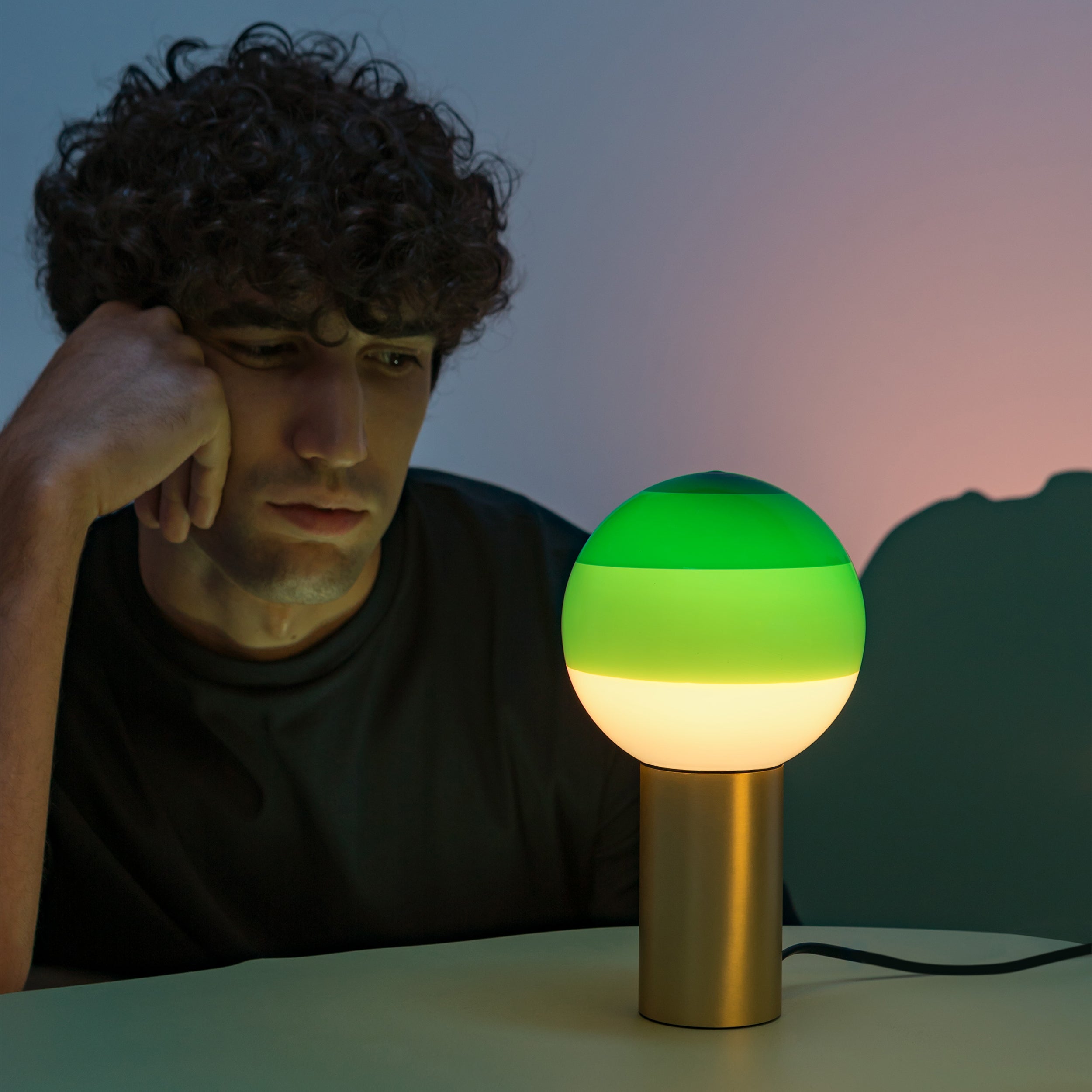 DIPPING green table lamp with a gold base