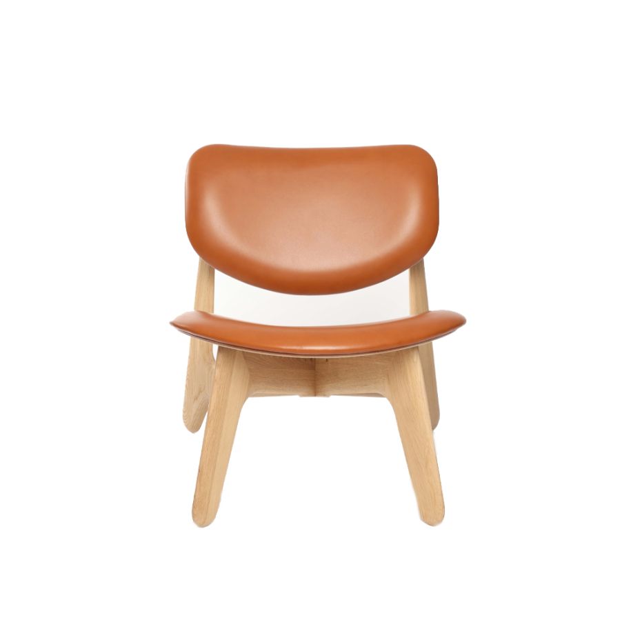 Slab chair cognac leather with an oak base