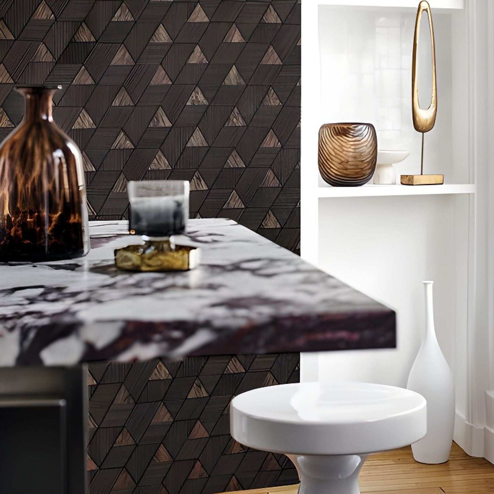Structural wallpaper with a geometric pattern MÉROÉ - NOIR/MORDORE black with brown