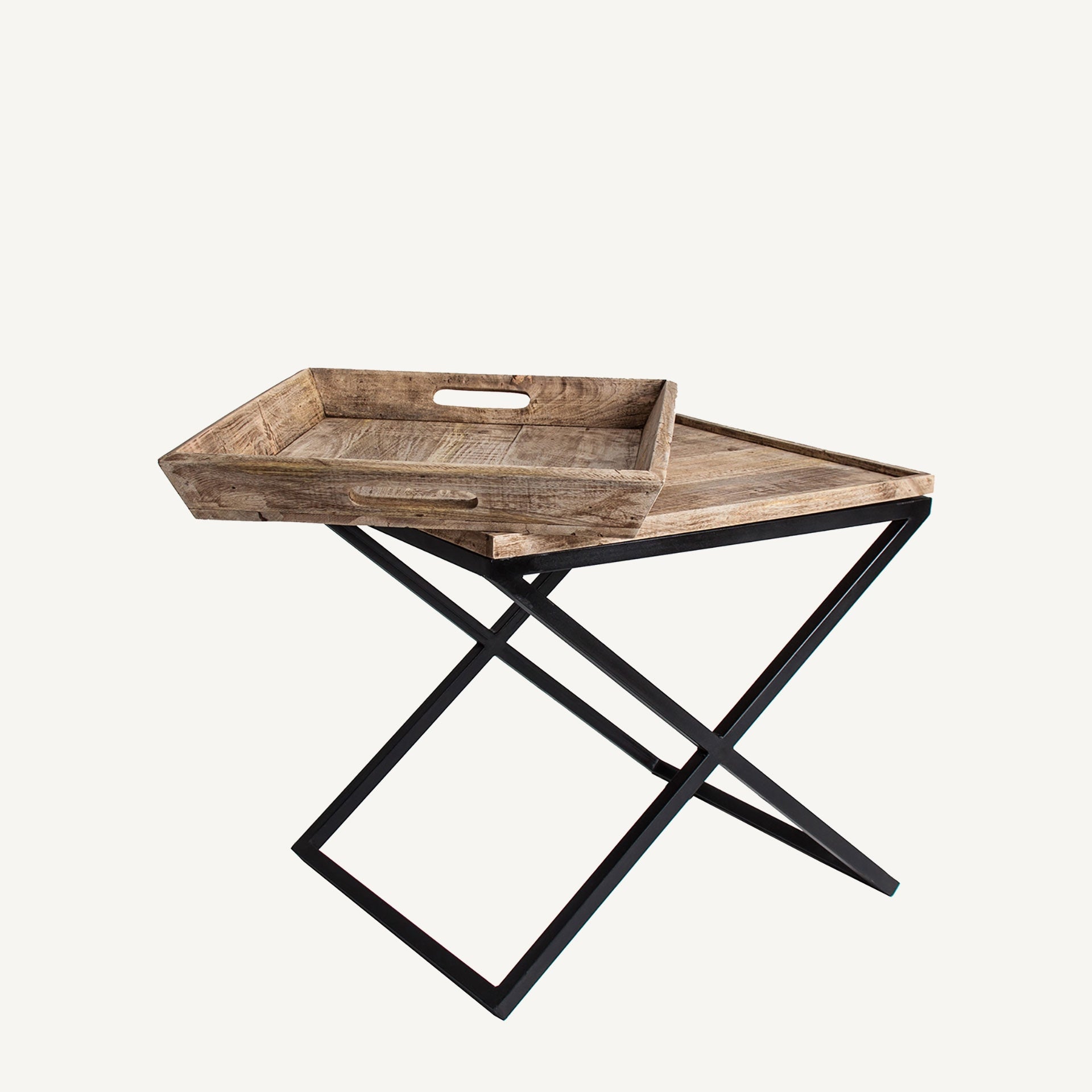 Side Table with Tray NEWAK Mango Wood with Black Metal Base