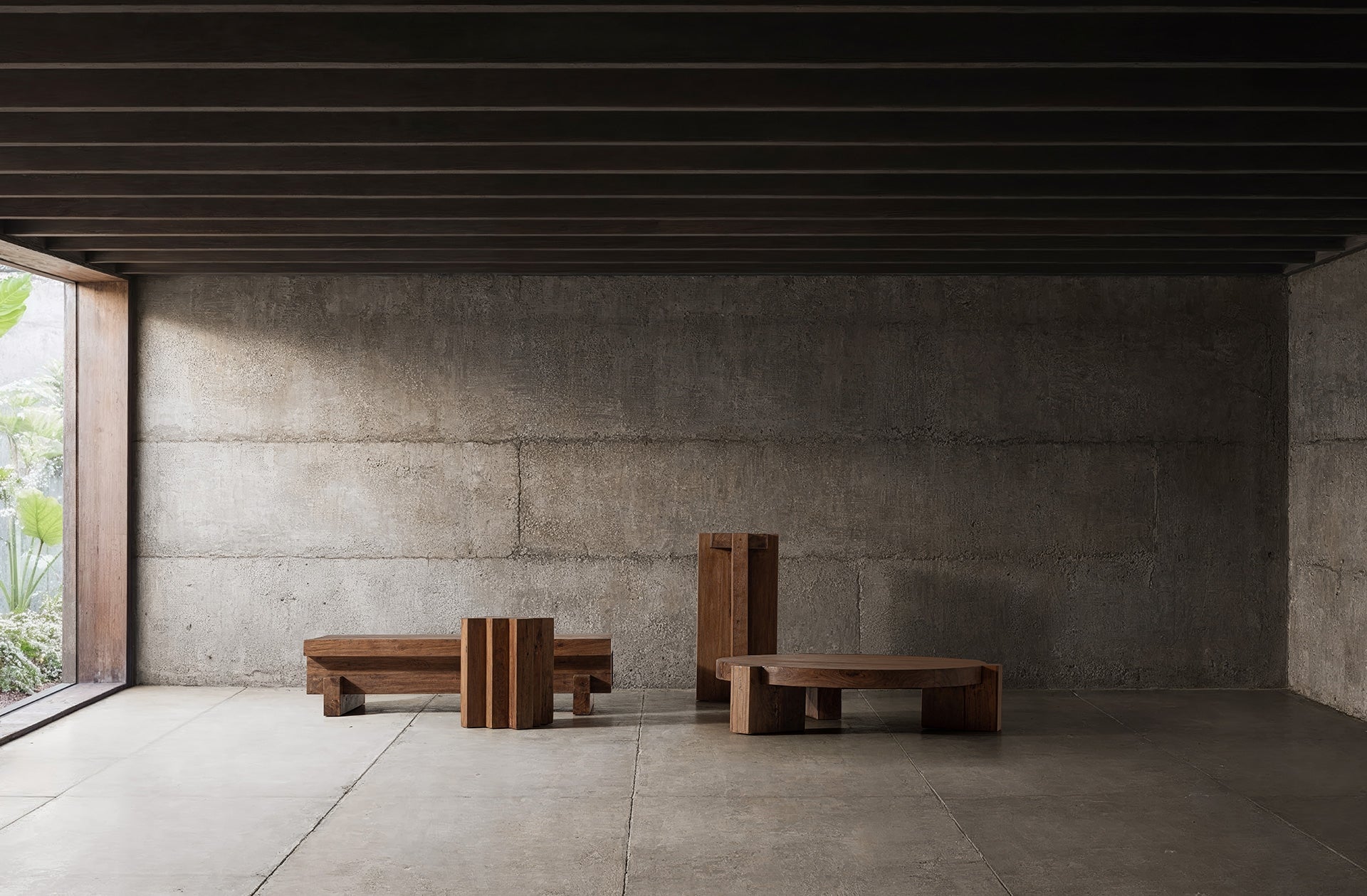 Round Coffee Table BRUTALIST Recycled Wood