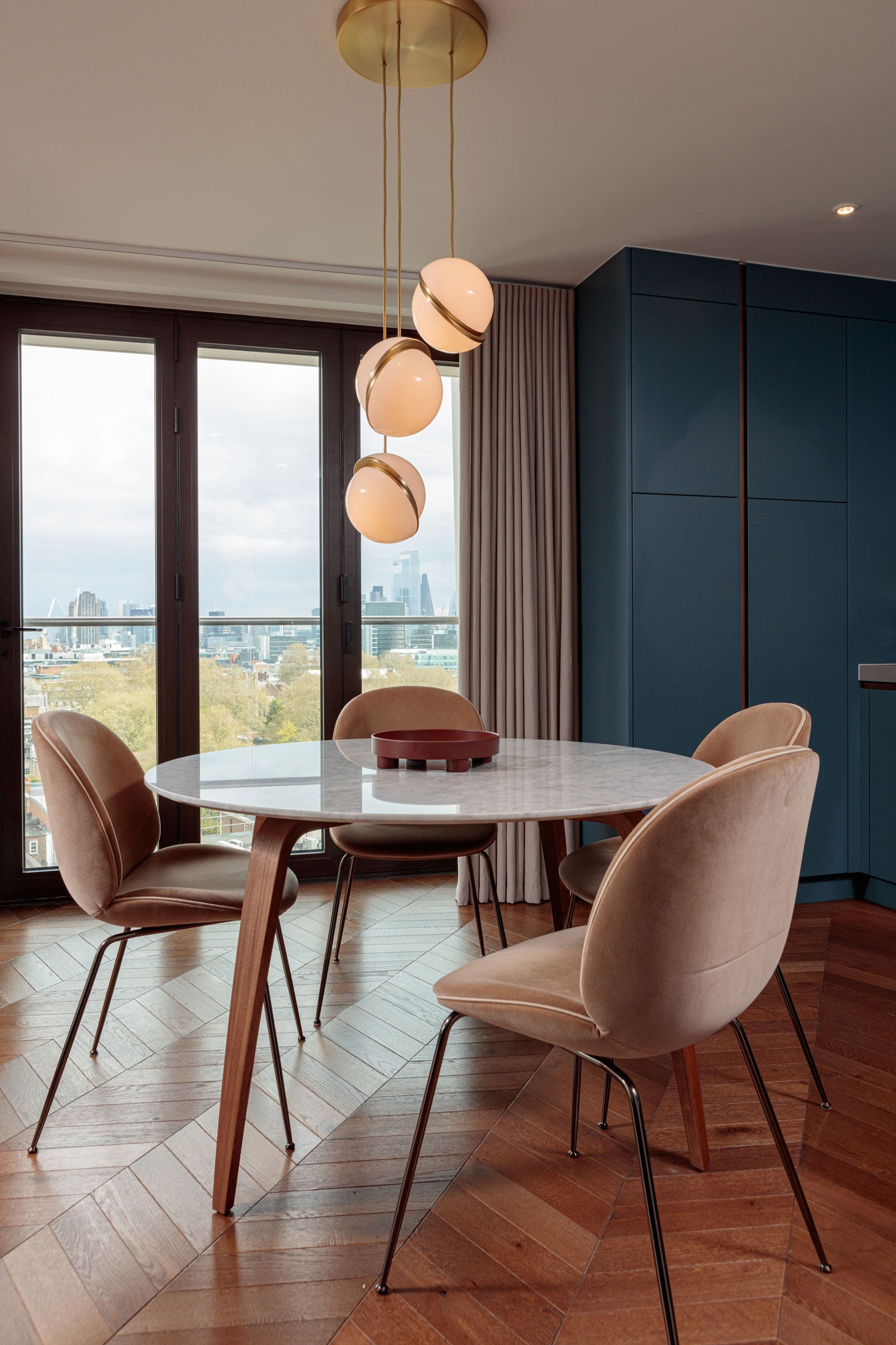 5-Point Pendant Lamp CRESCENT with Opal Shade and Blackened Brass