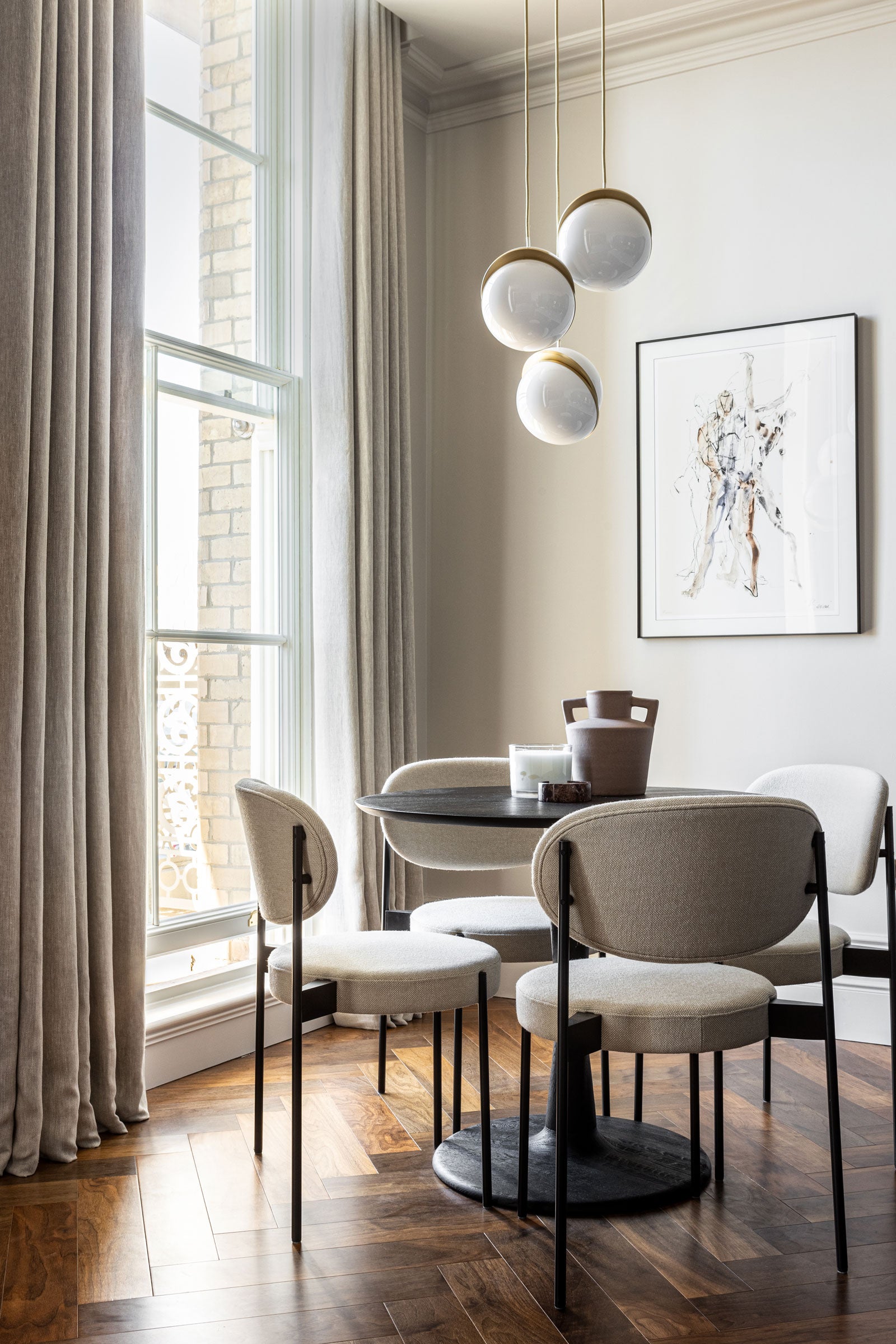 CRESCENT 3-Point Pendant Light with Opal Shade and Brass Accents