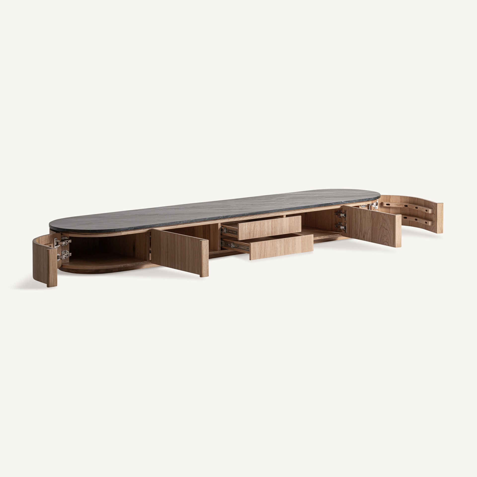NARA TV Cabinet in Oak Wood with Marble Top