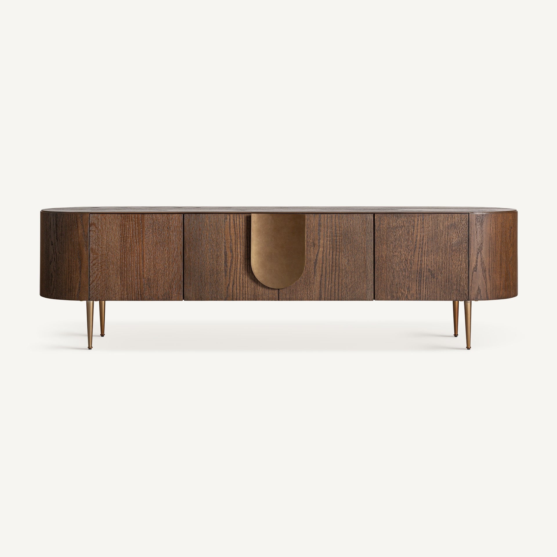 TREIGNAC TV Cabinet in Oak Wood with Gold Base