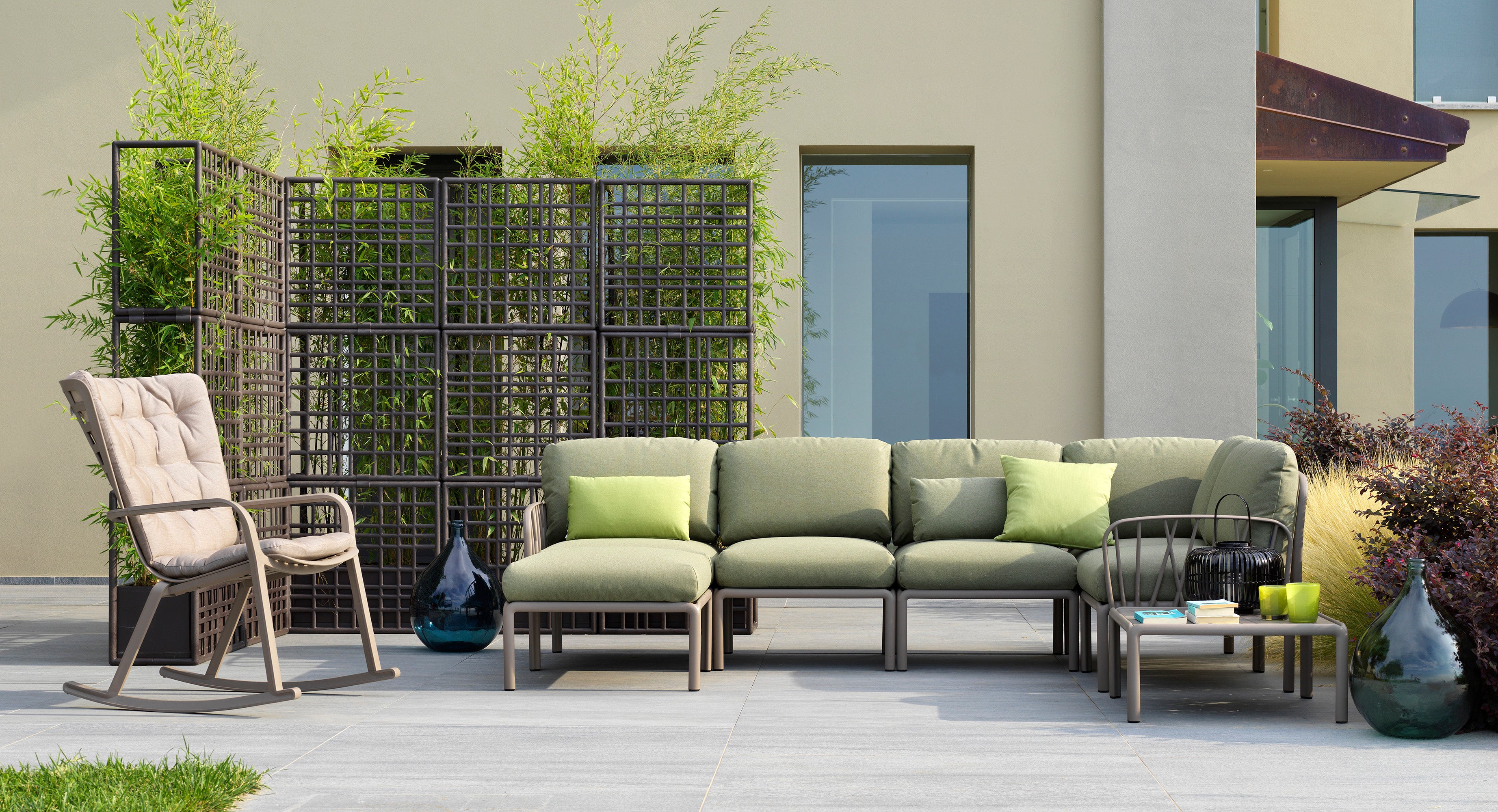 Modular Outdoor Corner Sofa KOMODO 5 – TECH PANAMA Beige with Taupe Base