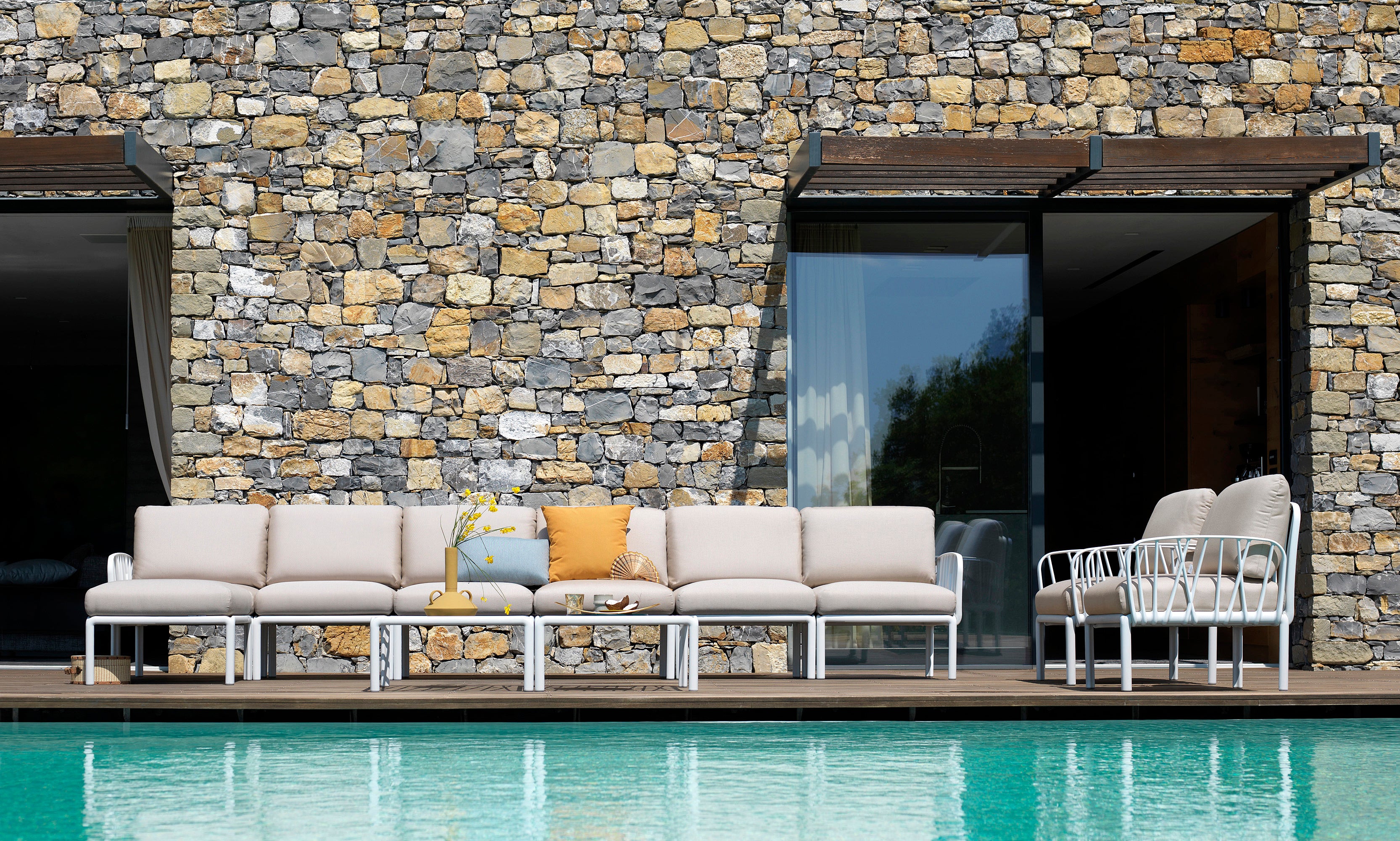 Modular Outdoor Corner Sofa KOMODO 5 – TECH PANAMA Beige with Taupe Base