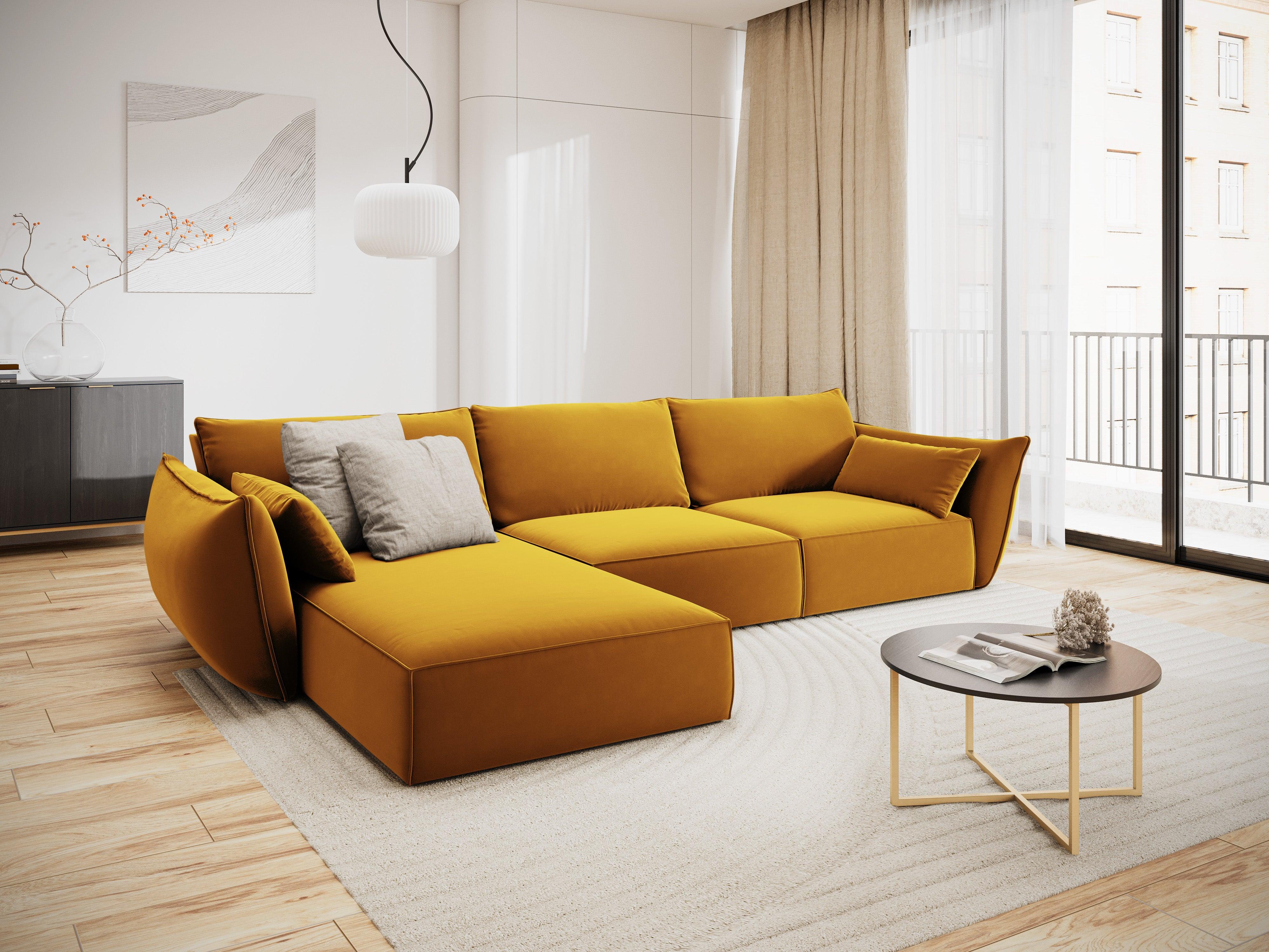 Narożnik aksamitny lewostronny 4-osobowy VANDA musztardowy Mazzini Sofas    Eye on Design