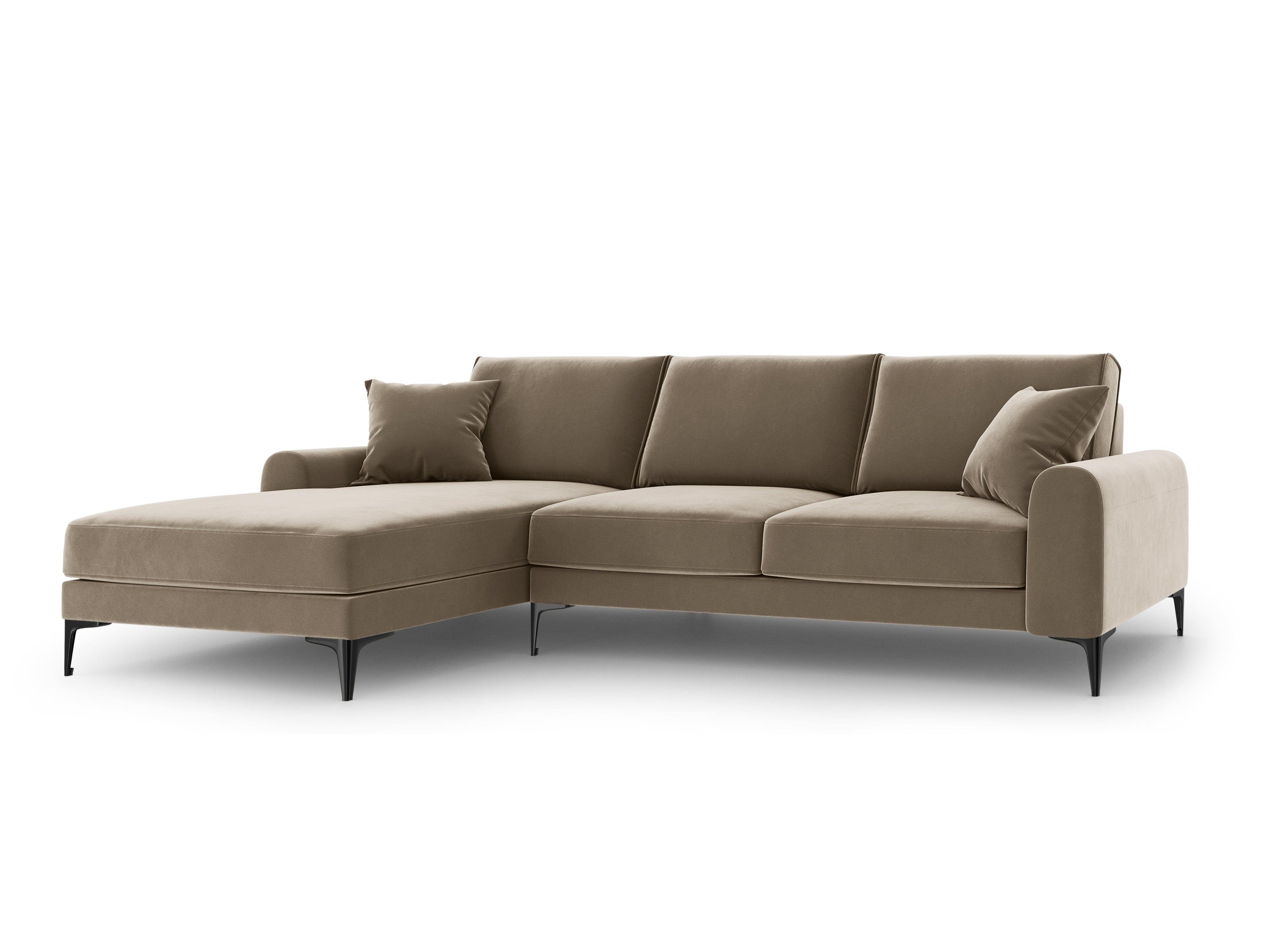 Narożnik aksamitny lewostronny MADARA cappuccino z czarną podstawą Mazzini Sofas    Eye on Design