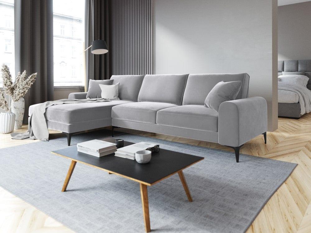 Narożnik aksamitny lewostronny MADARA srebrny z czarną podstawą Mazzini Sofas    Eye on Design