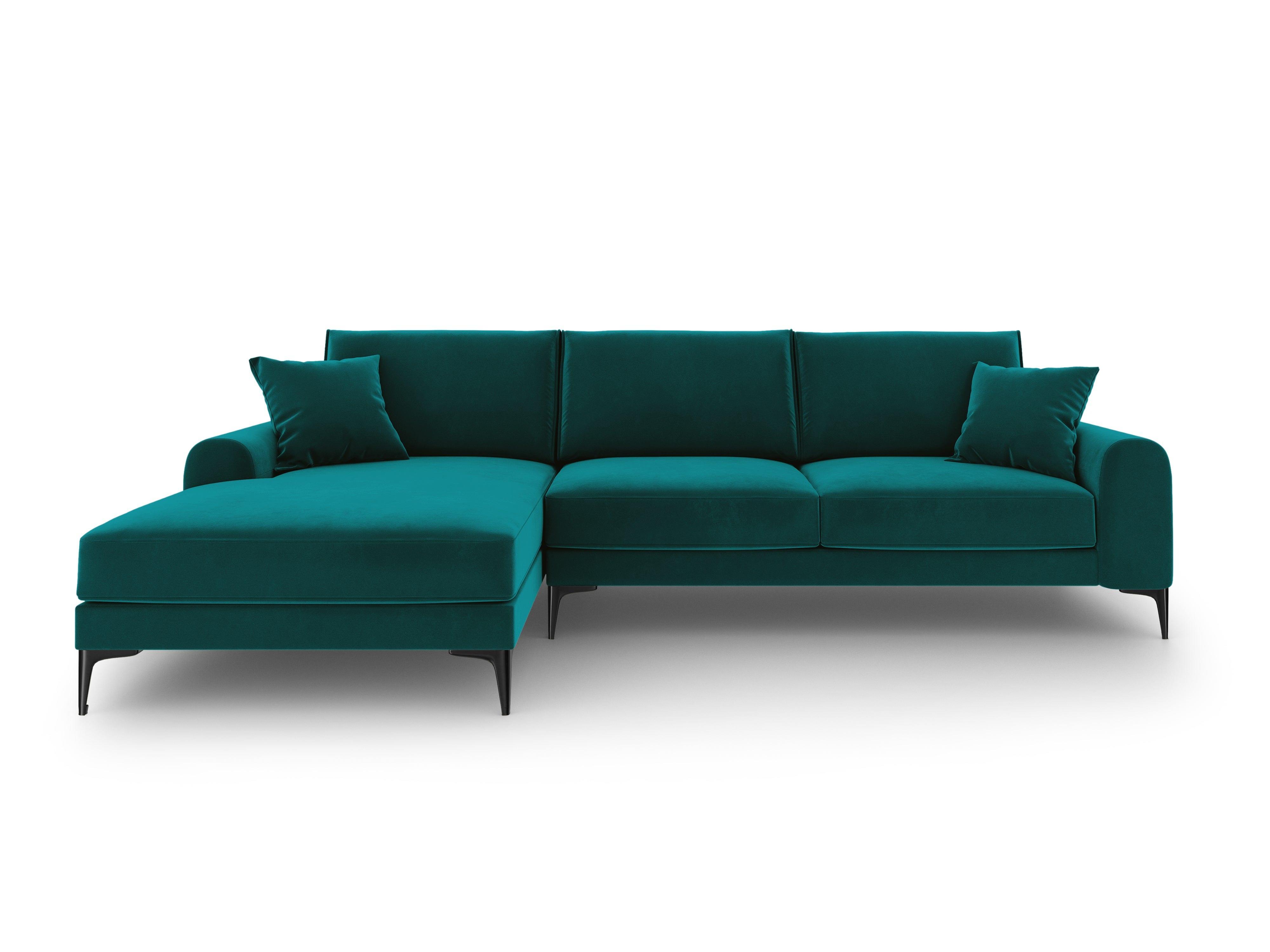 Narożnik aksamitny lewostronny MADARA turkusowy z czarną podstawą Mazzini Sofas    Eye on Design