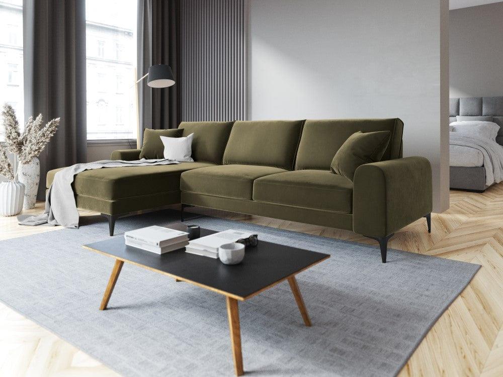 Narożnik aksamitny lewostronny MADARA zielony z czarną podstawą Mazzini Sofas    Eye on Design