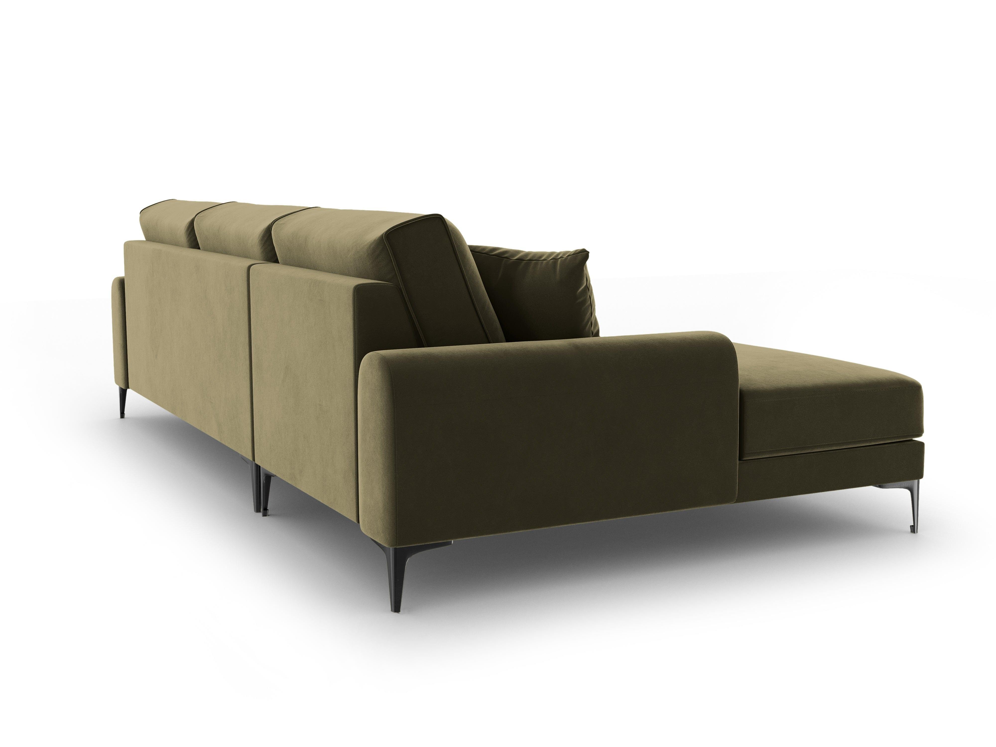 Narożnik aksamitny lewostronny MADARA zielony z czarną podstawą Mazzini Sofas    Eye on Design