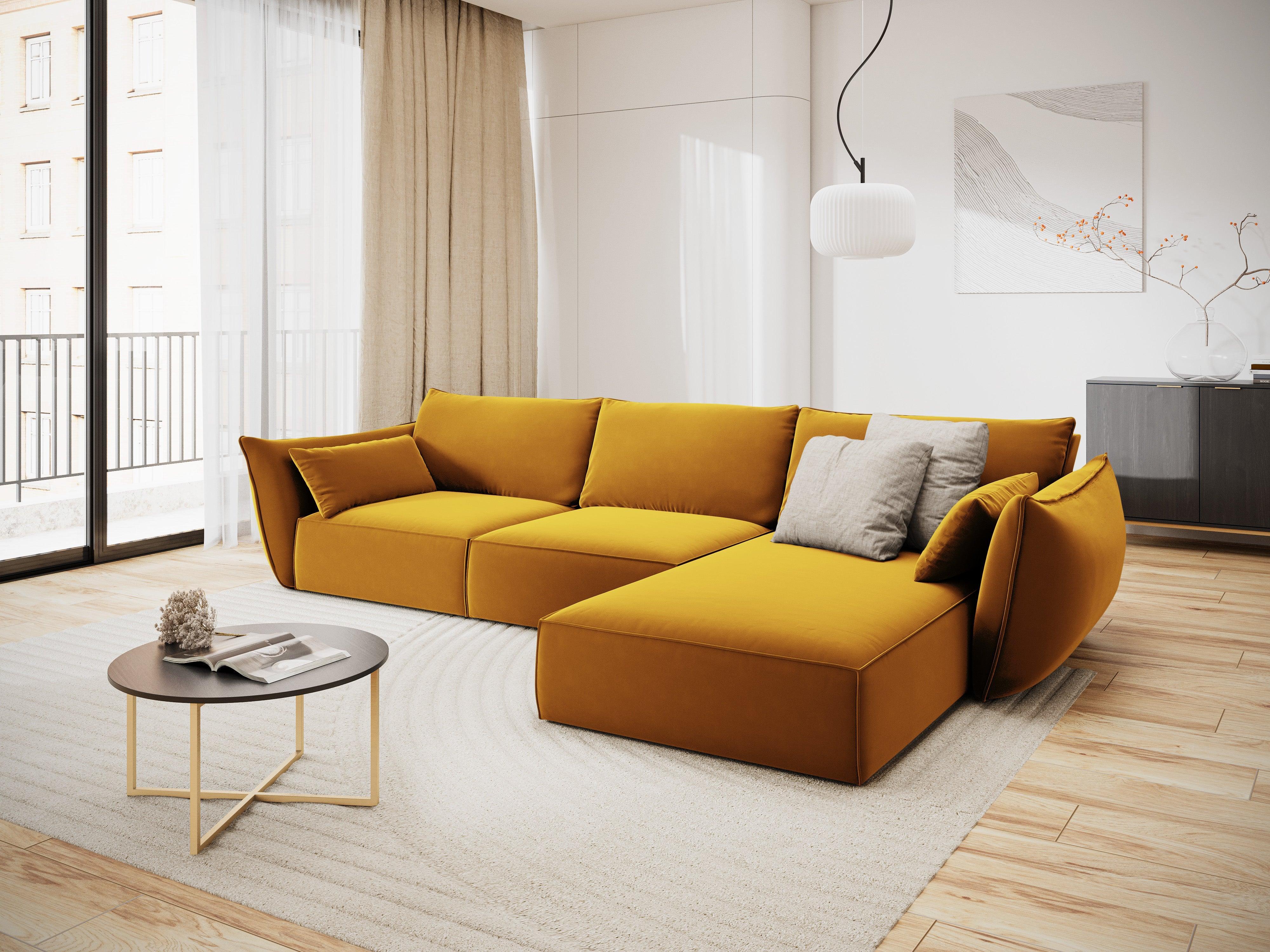 Narożnik aksamitny prawostronny 4-osobowy VANDA musztardowy Mazzini Sofas    Eye on Design