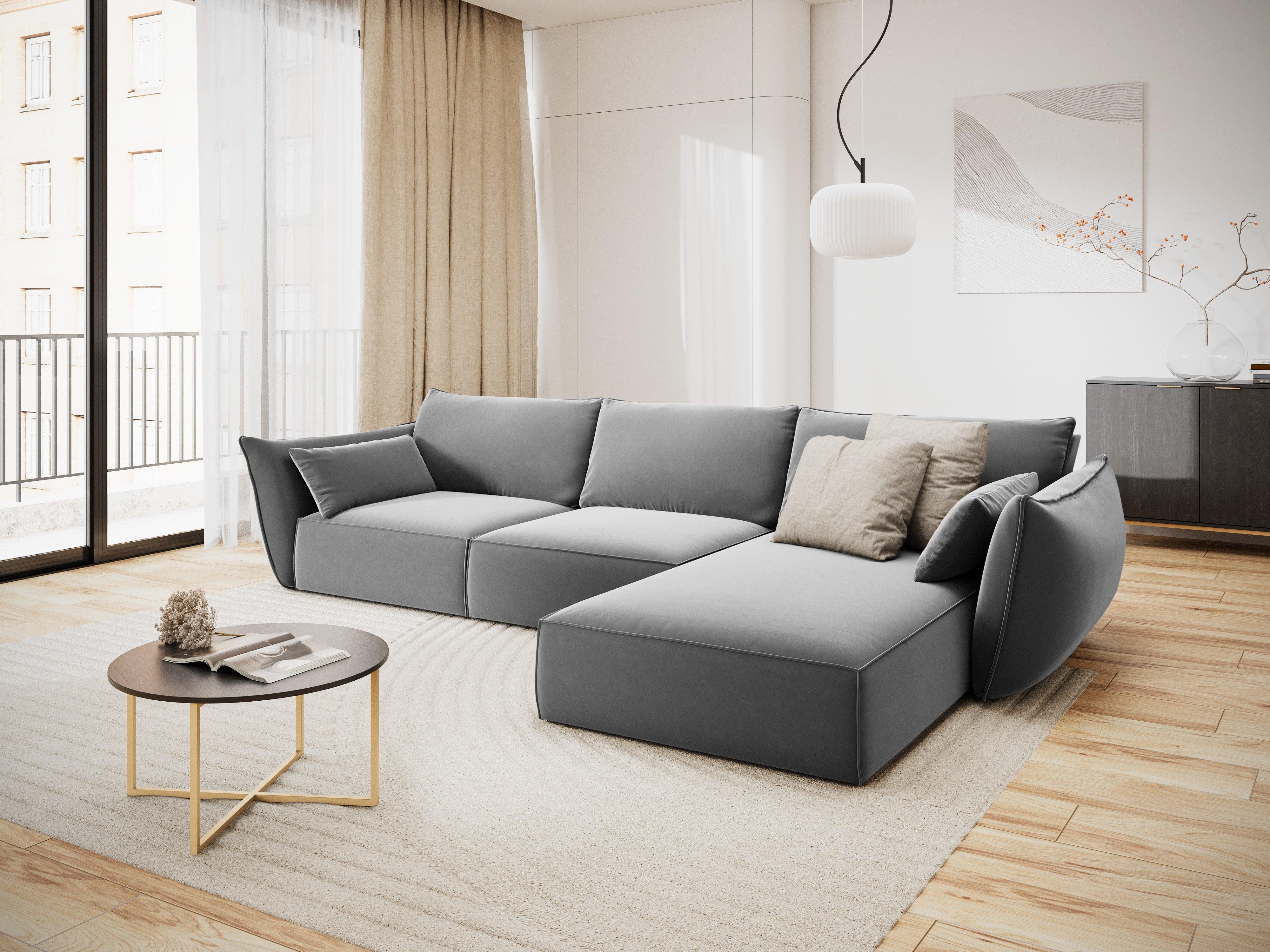 Narożnik aksamitny prawostronny 4-osobowy VANDA szary Mazzini Sofas    Eye on Design