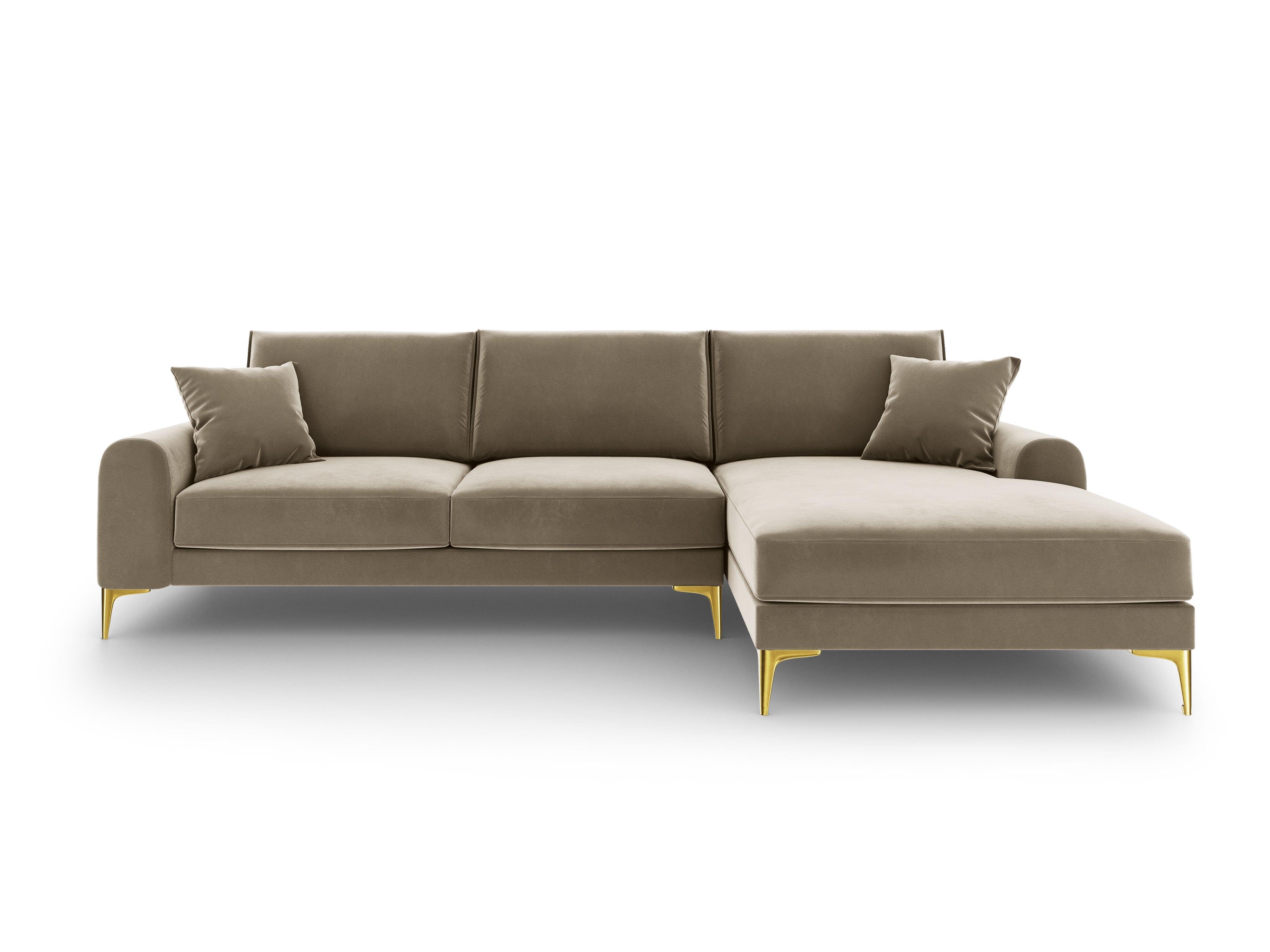 Narożnik aksamitny prawostronny MADARA cappuccino ze złotą podstawą Mazzini Sofas    Eye on Design