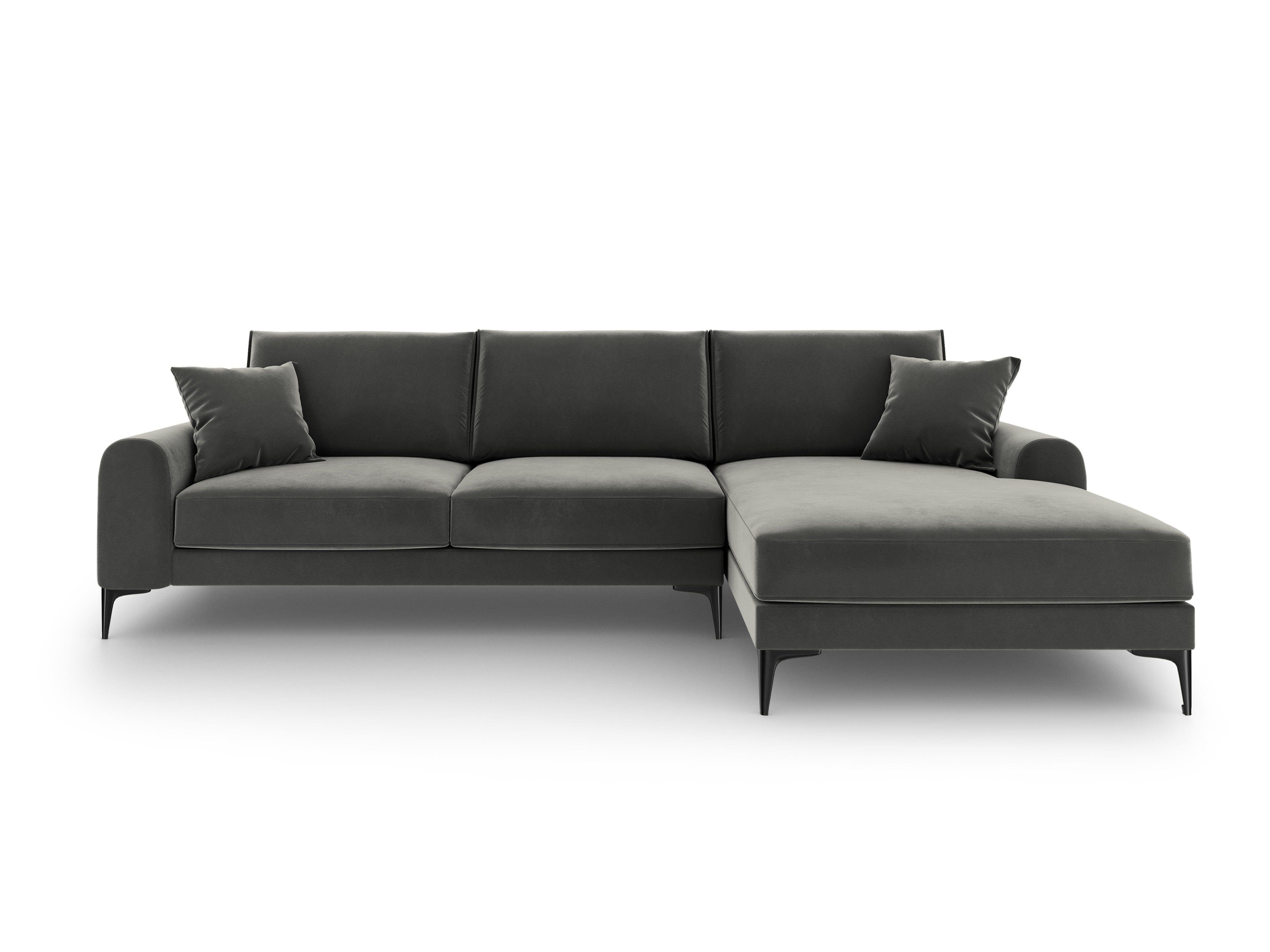 Narożnik aksamitny prawostronny MADARA ciemnoszary z czarną podstawą Mazzini Sofas    Eye on Design