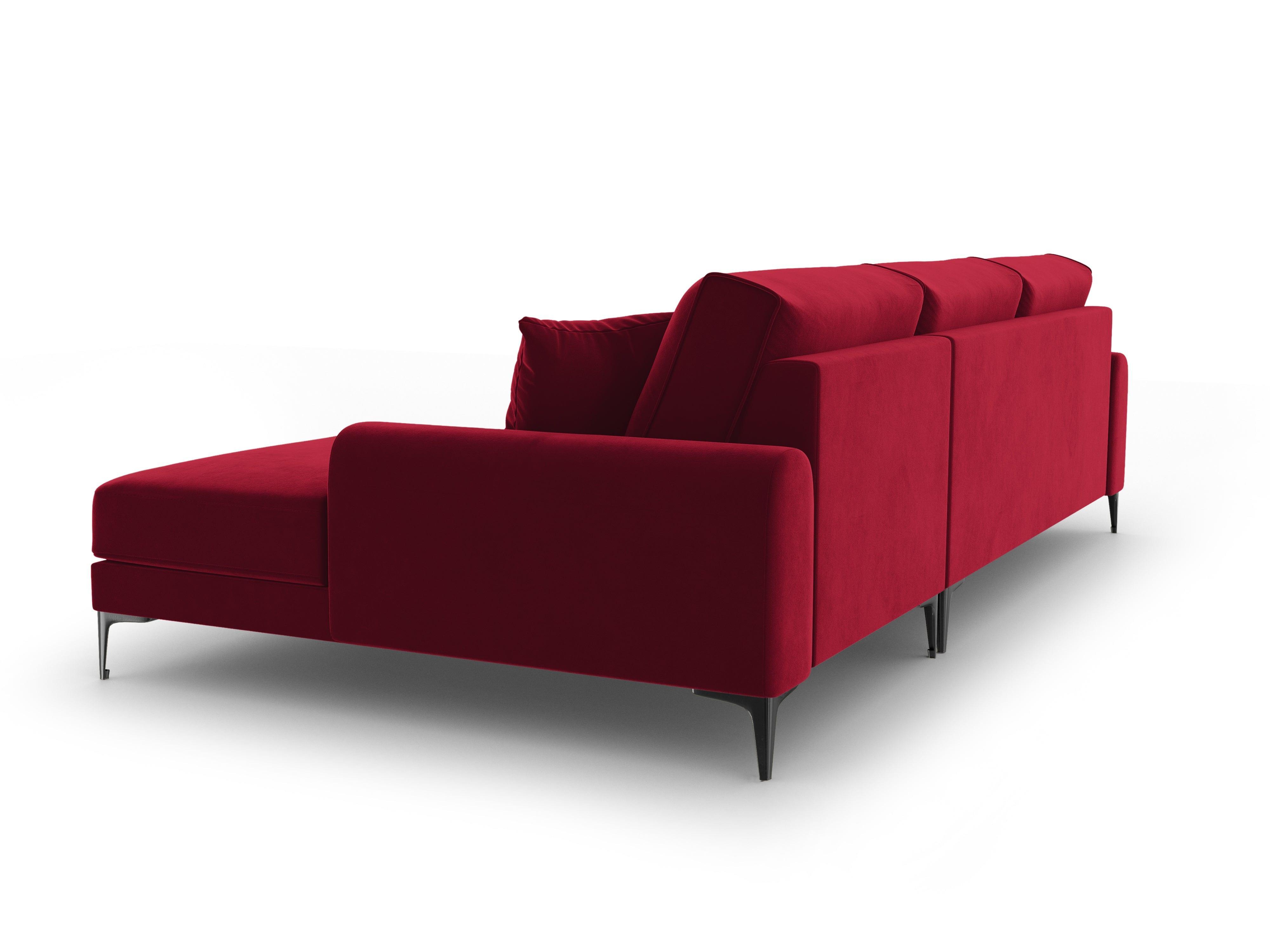 Narożnik aksamitny prawostronny MADARA czerwony z czarną podstawą Mazzini Sofas    Eye on Design