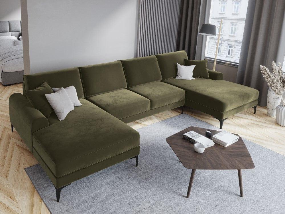 Narożnik aksamitny w kształcie U MADARA zielony z czarną podstawą Mazzini Sofas    Eye on Design