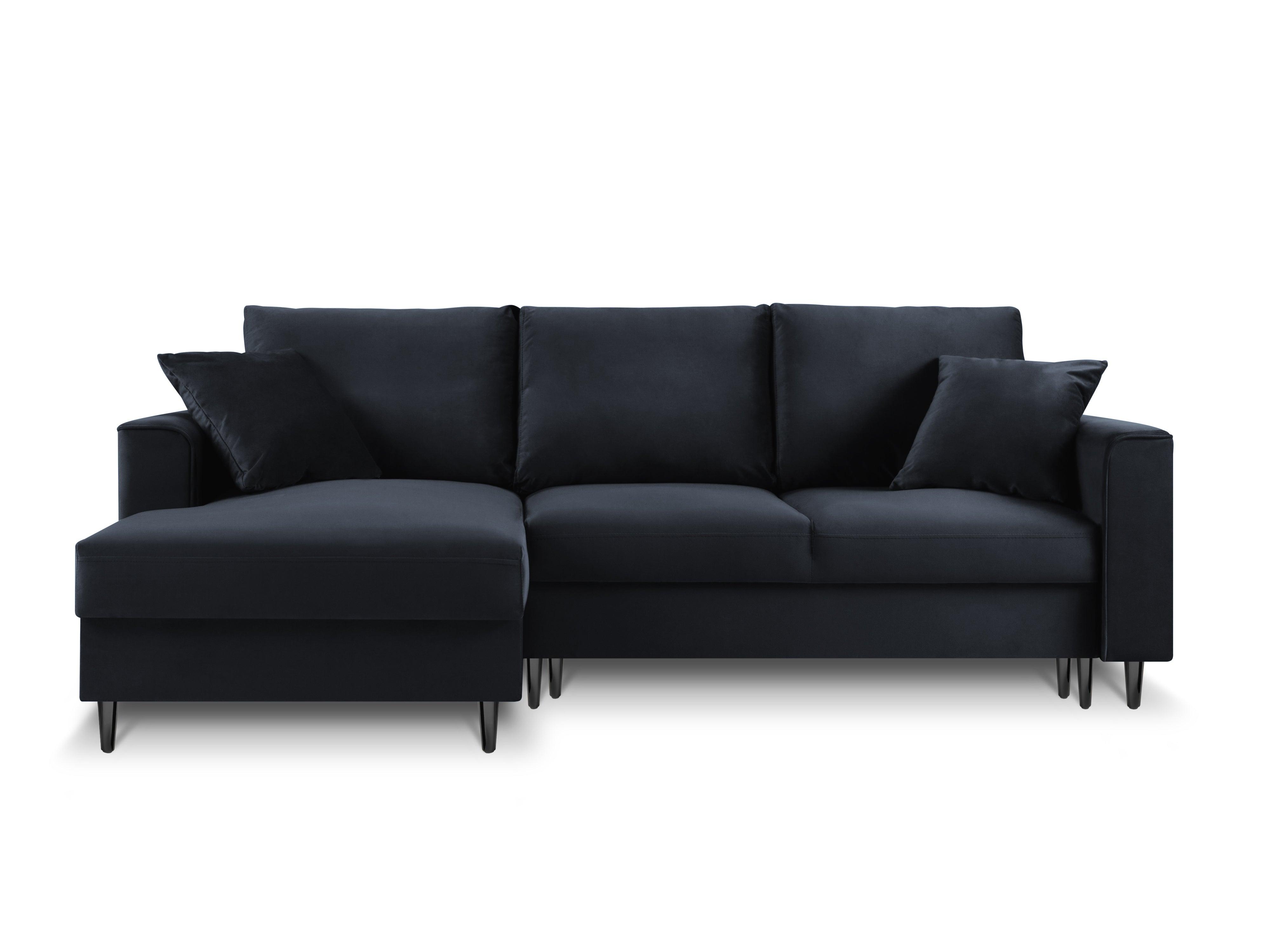 Narożnik lewostronny aksamitny z funkcją spania CARTADERA granatowy z czarną podstawą Mazzini Sofas    Eye on Design