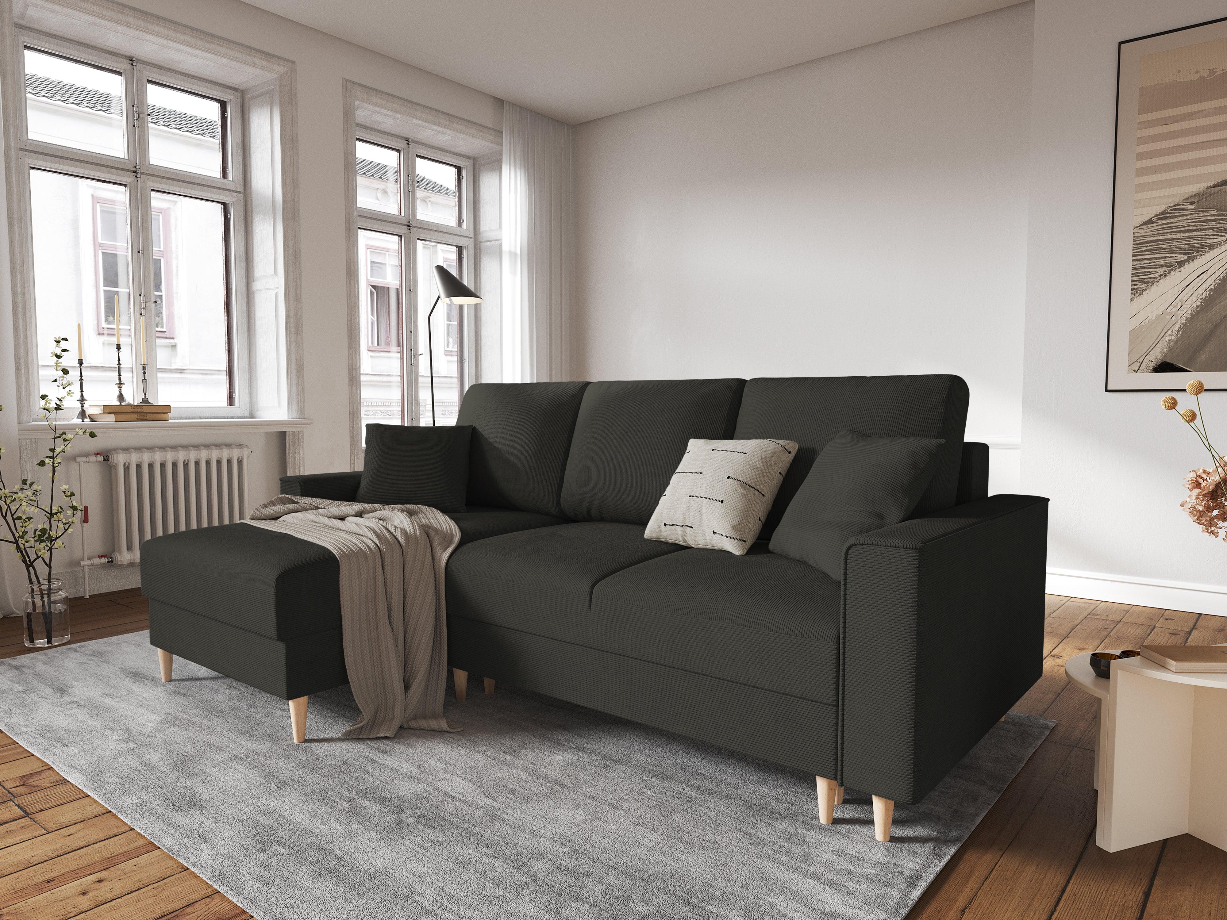 Narożnik lewostronny sztruksowy z funkcją spania CARTADERA czarny Mazzini Sofas    Eye on Design