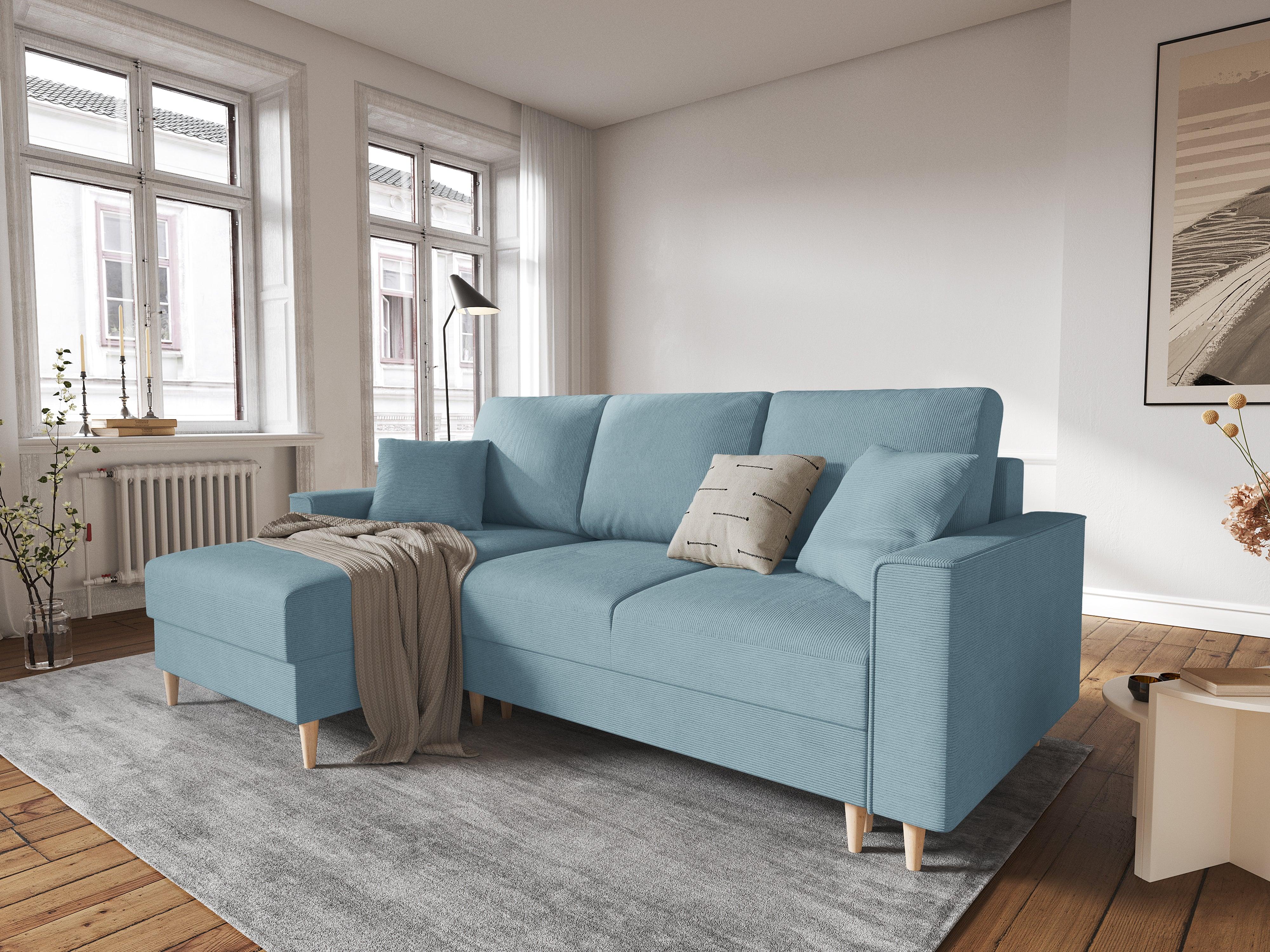 Narożnik lewostronny sztruksowy z funkcją spania CARTADERA niebieski Mazzini Sofas    Eye on Design