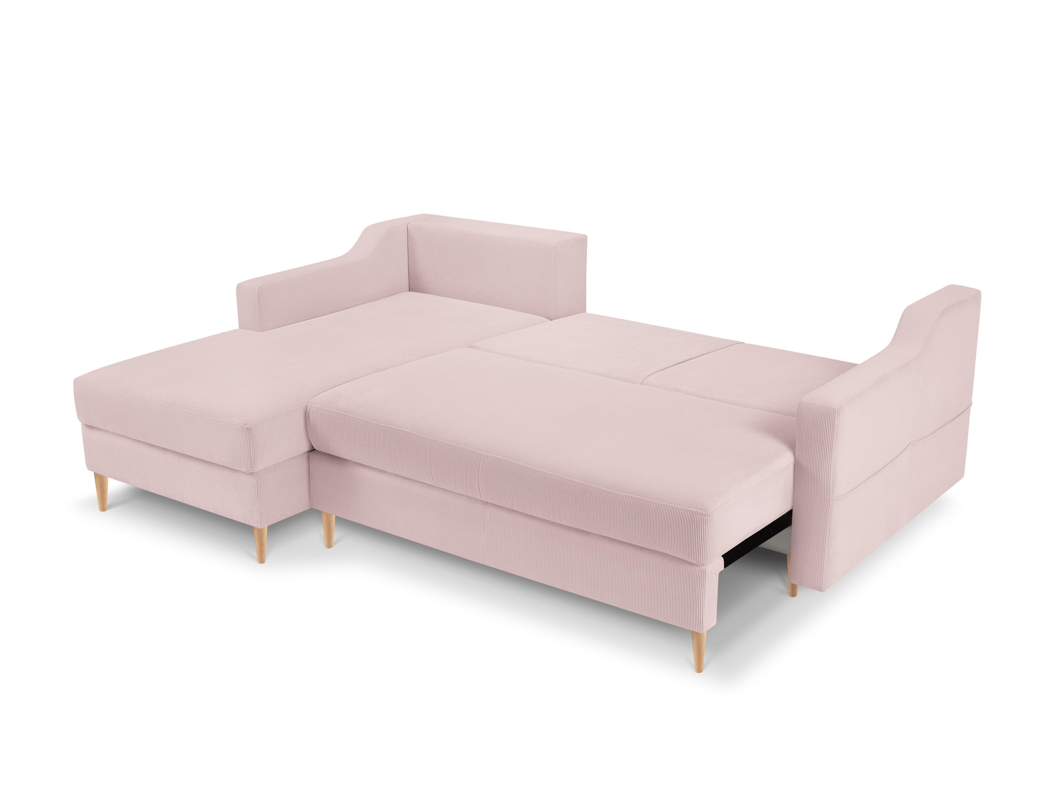 Narożnik lewostronny sztruksowy z funkcją spania ROSE różowy Mazzini Sofas    Eye on Design