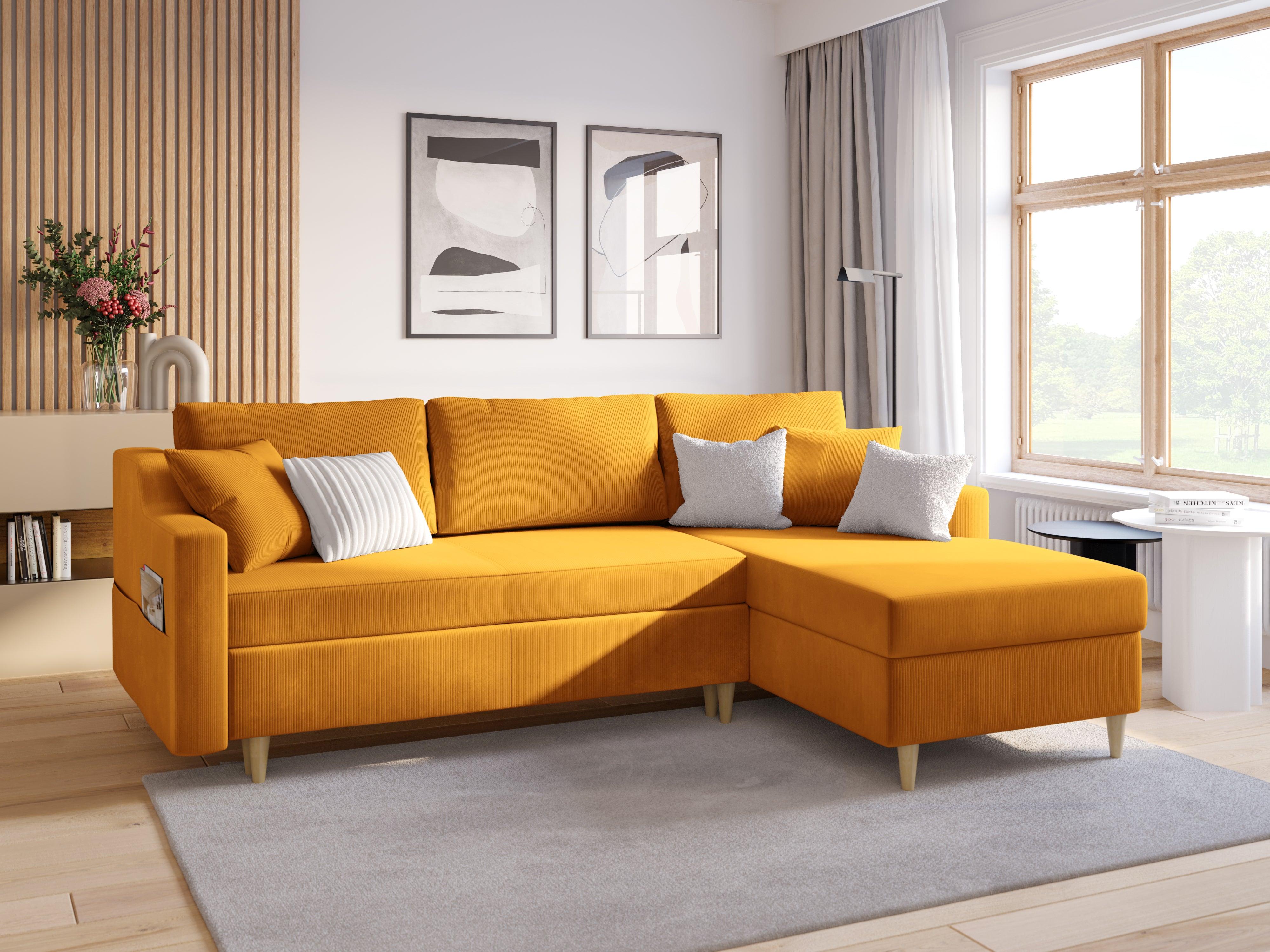 Narożnik lewostronny sztruksowy z funkcją spania ROSE żółty Mazzini Sofas    Eye on Design