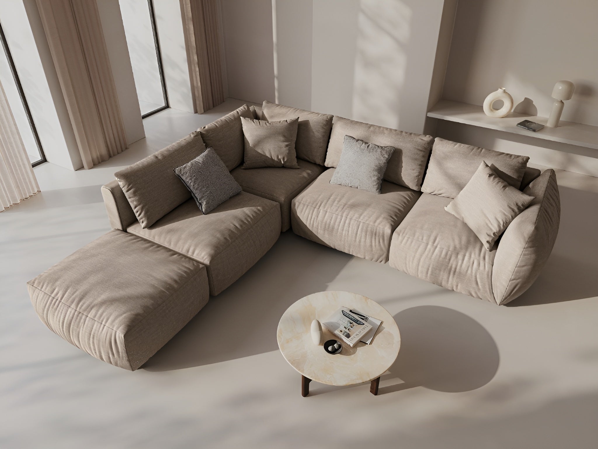 Left-facing modular sofa for 4 people CHRIS sand chenille