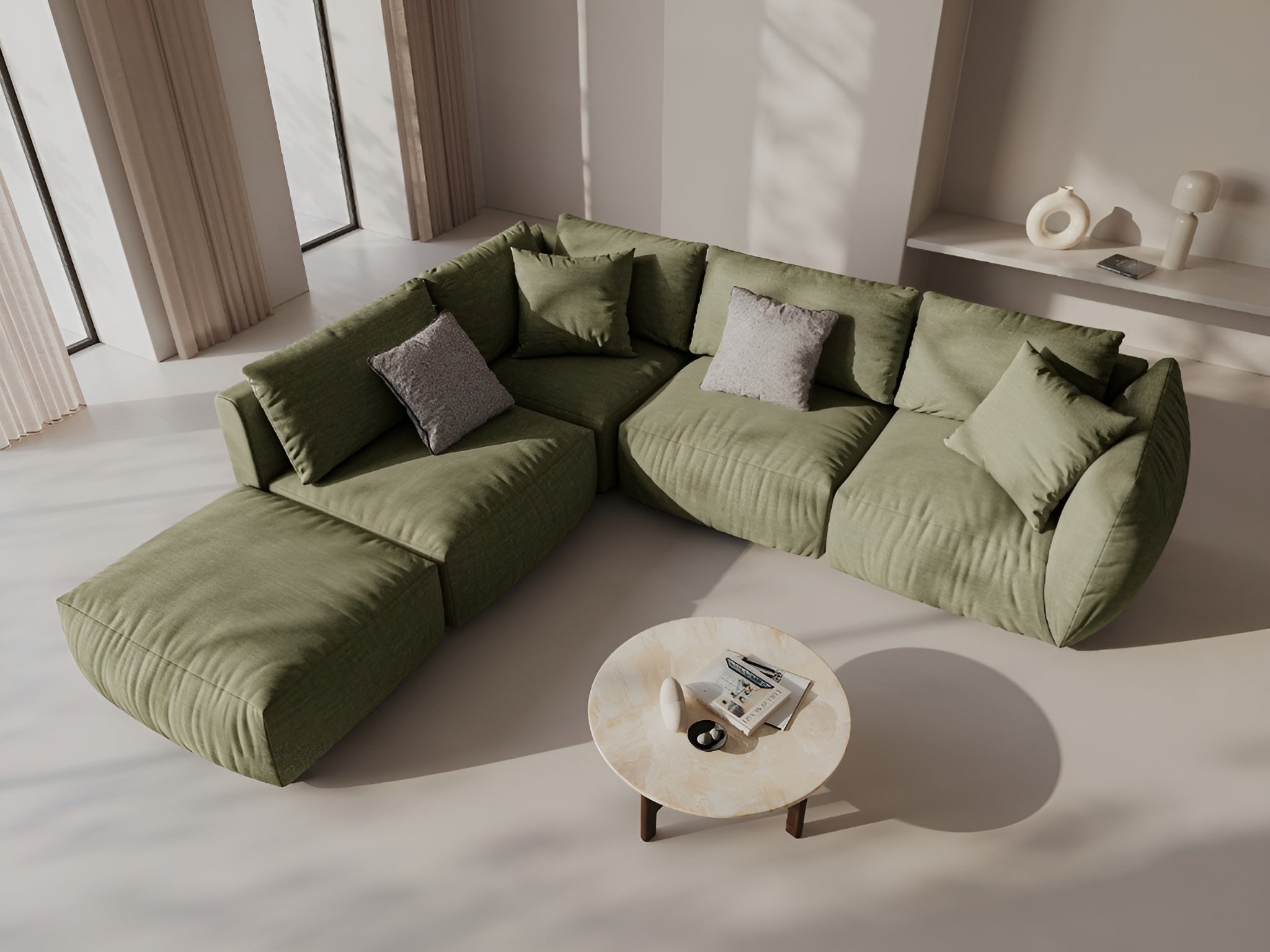 Left-facing modular sofa for 4 people CHRIS green chenille