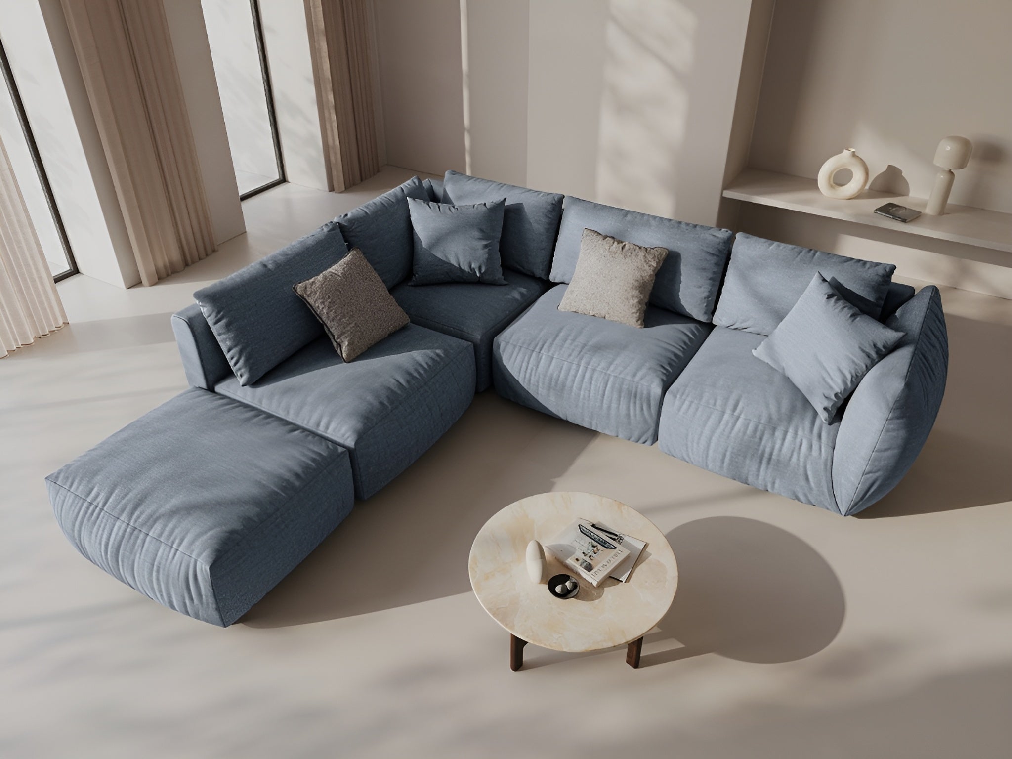 Left-facing modular corner sofa for 4 people CHRIS light blue chenille
