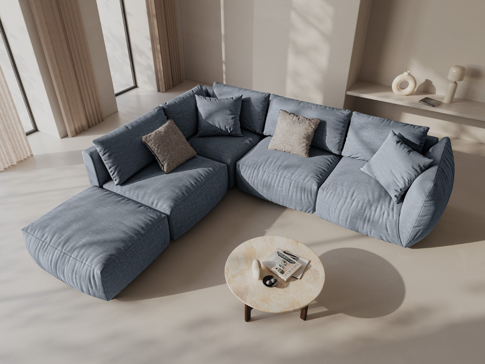 CHRIS Modular Sofa - Light Blue Chenille Center Element