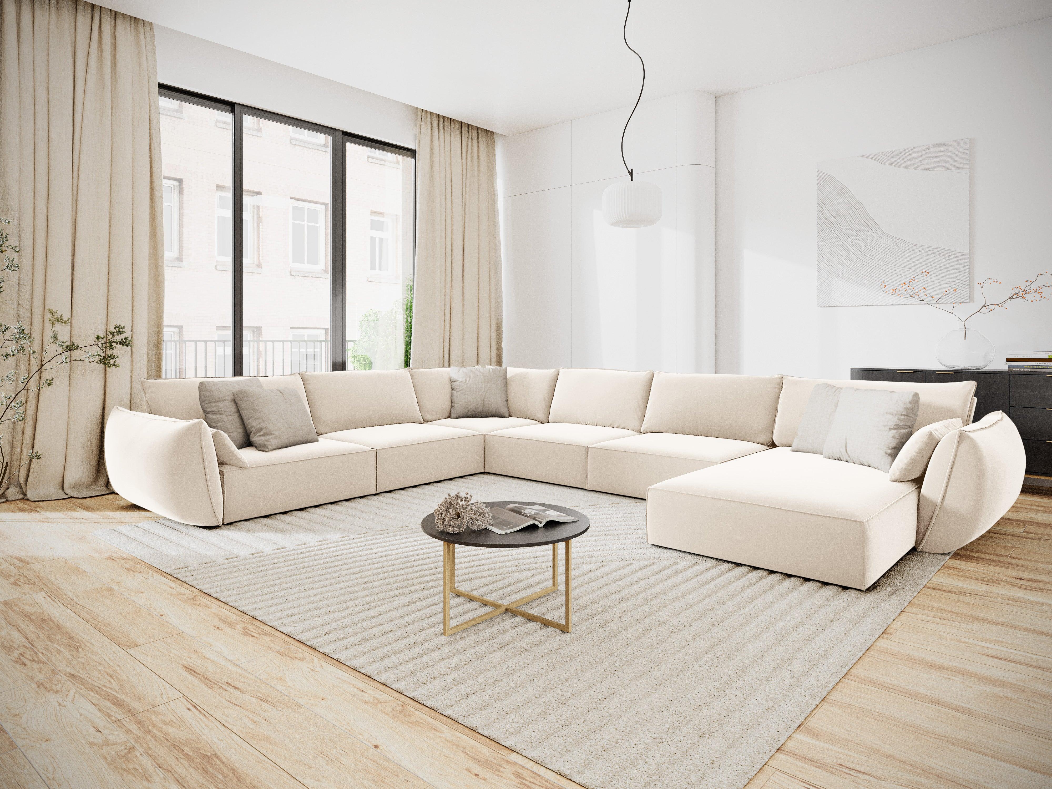 Narożnik panoramiczny aksamitny lewostronny VANDA beżowy Mazzini Sofas    Eye on Design