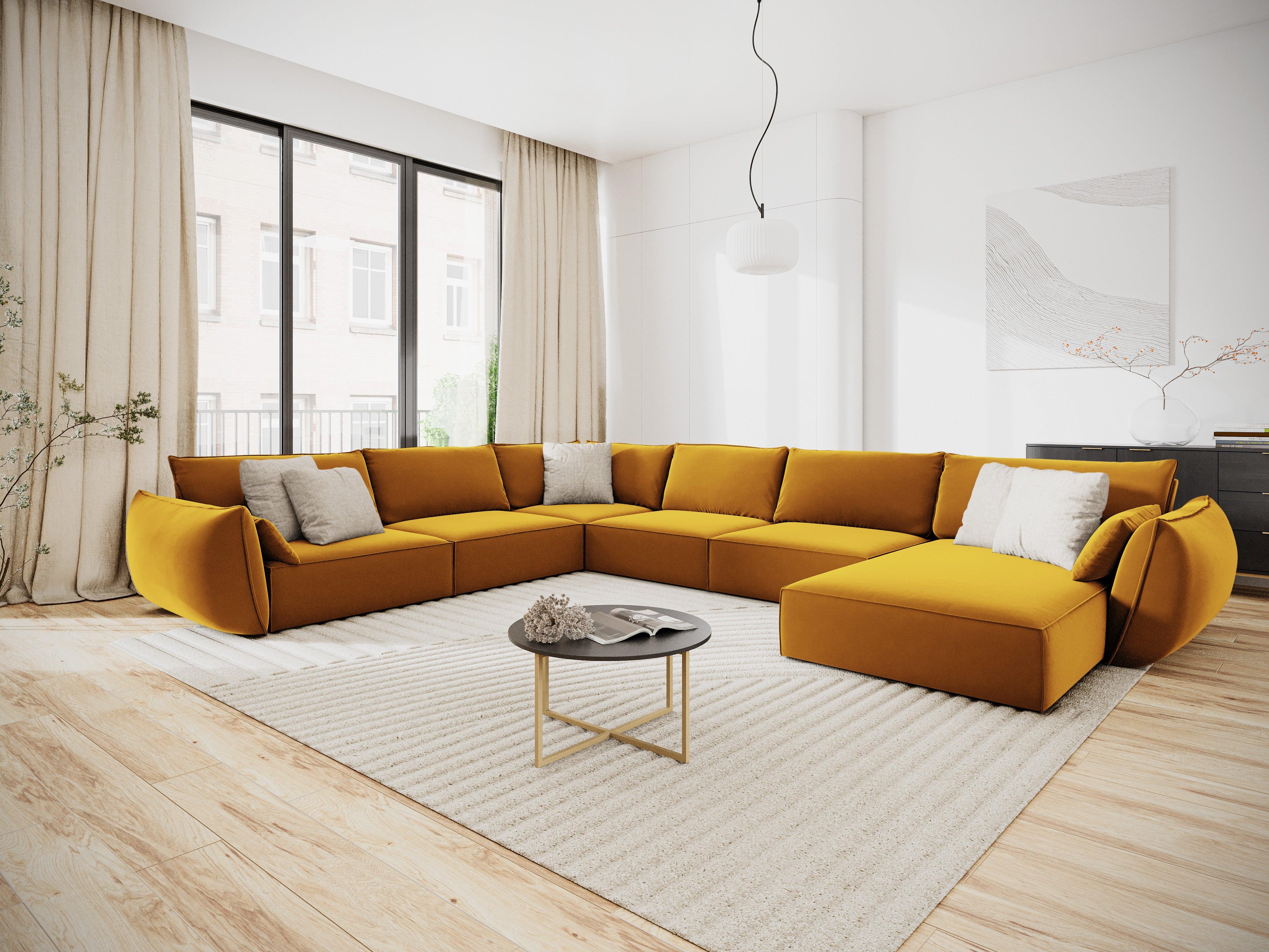 Narożnik panoramiczny aksamitny lewostronny VANDA musztardowy Mazzini Sofas    Eye on Design