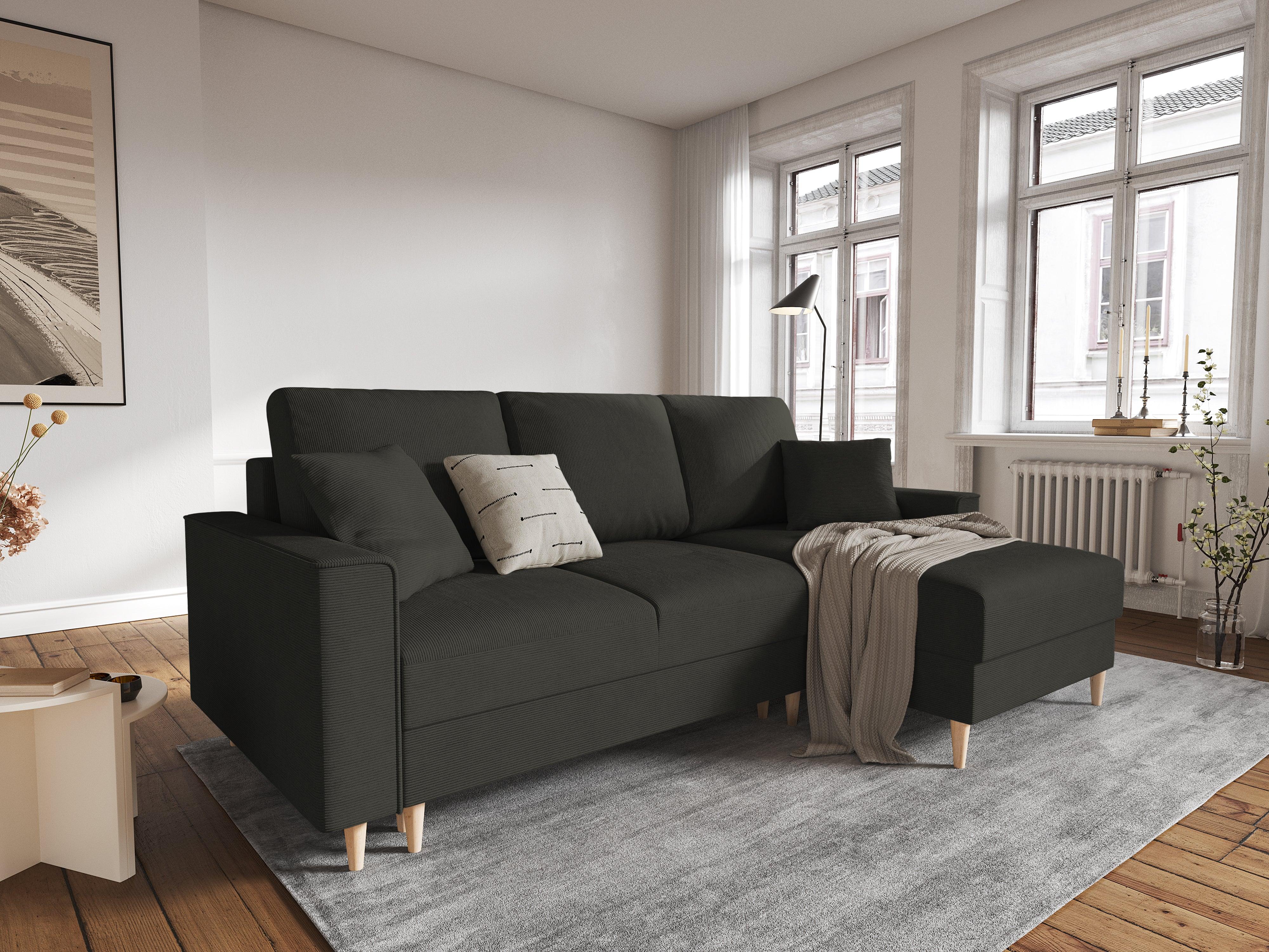 Narożnik prawostronny sztruksowy z funkcją spania CARTADERA czarny Mazzini Sofas    Eye on Design