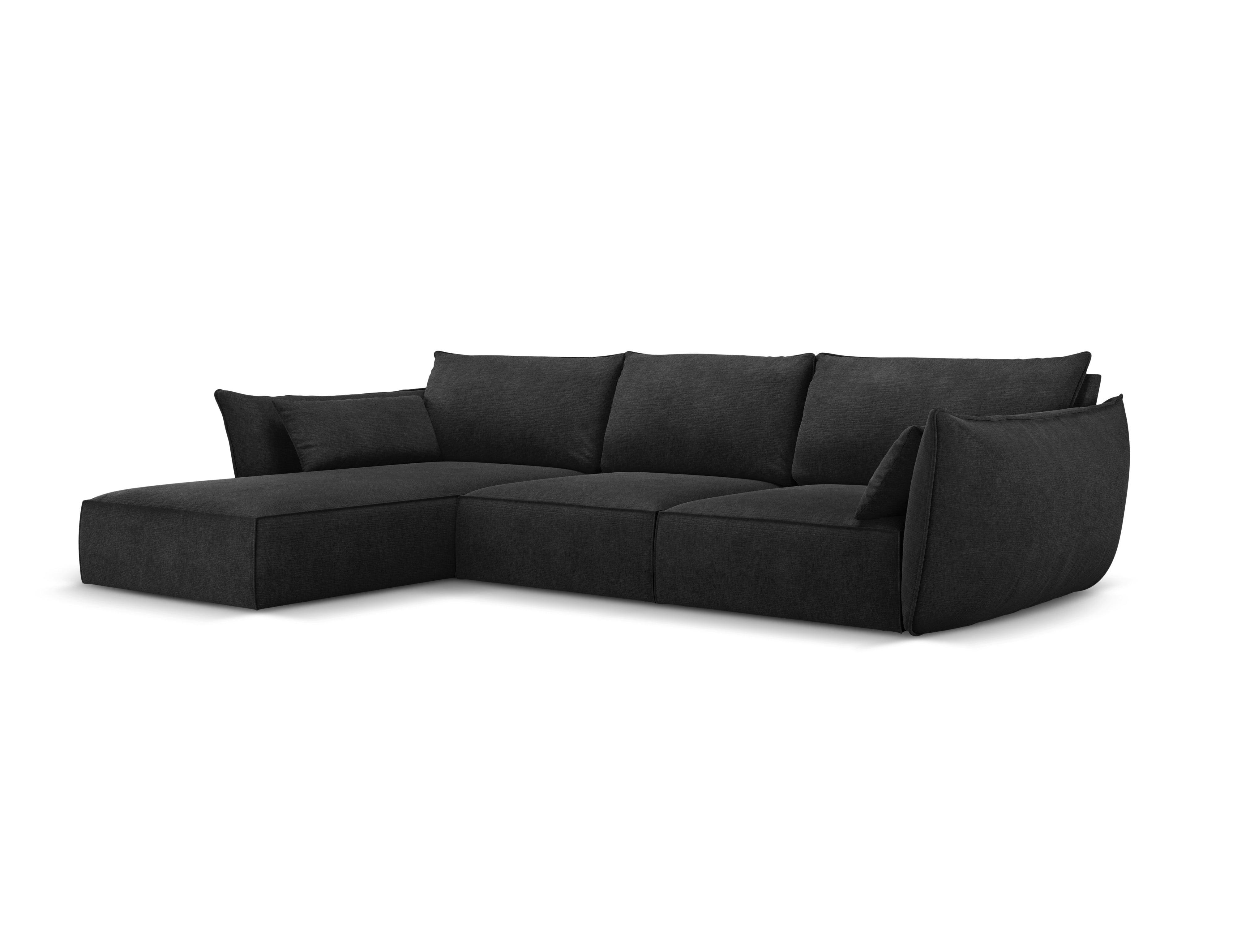 Narożnik w tkaninie szenilowej lewostronny 4-osobowy VANDA czarny Mazzini Sofas    Eye on Design