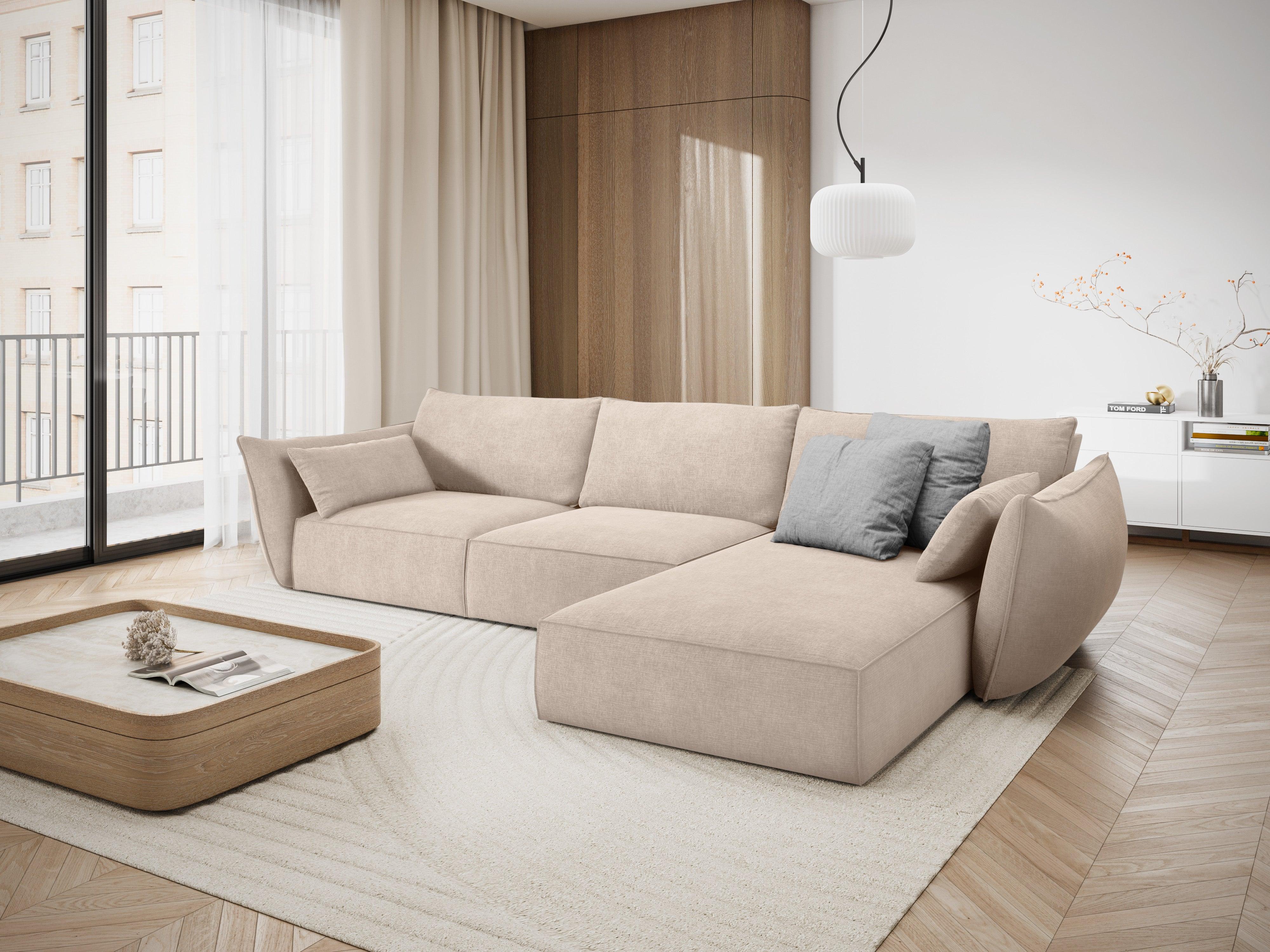 Narożnik w tkaninie szenilowej prawostronny 4-osobowy VANDA beżowy Mazzini Sofas    Eye on Design