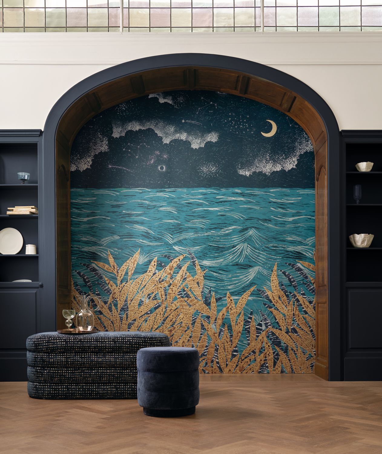 Seascape Mural CALLISTO - MARINE/DORE navy blue with beige