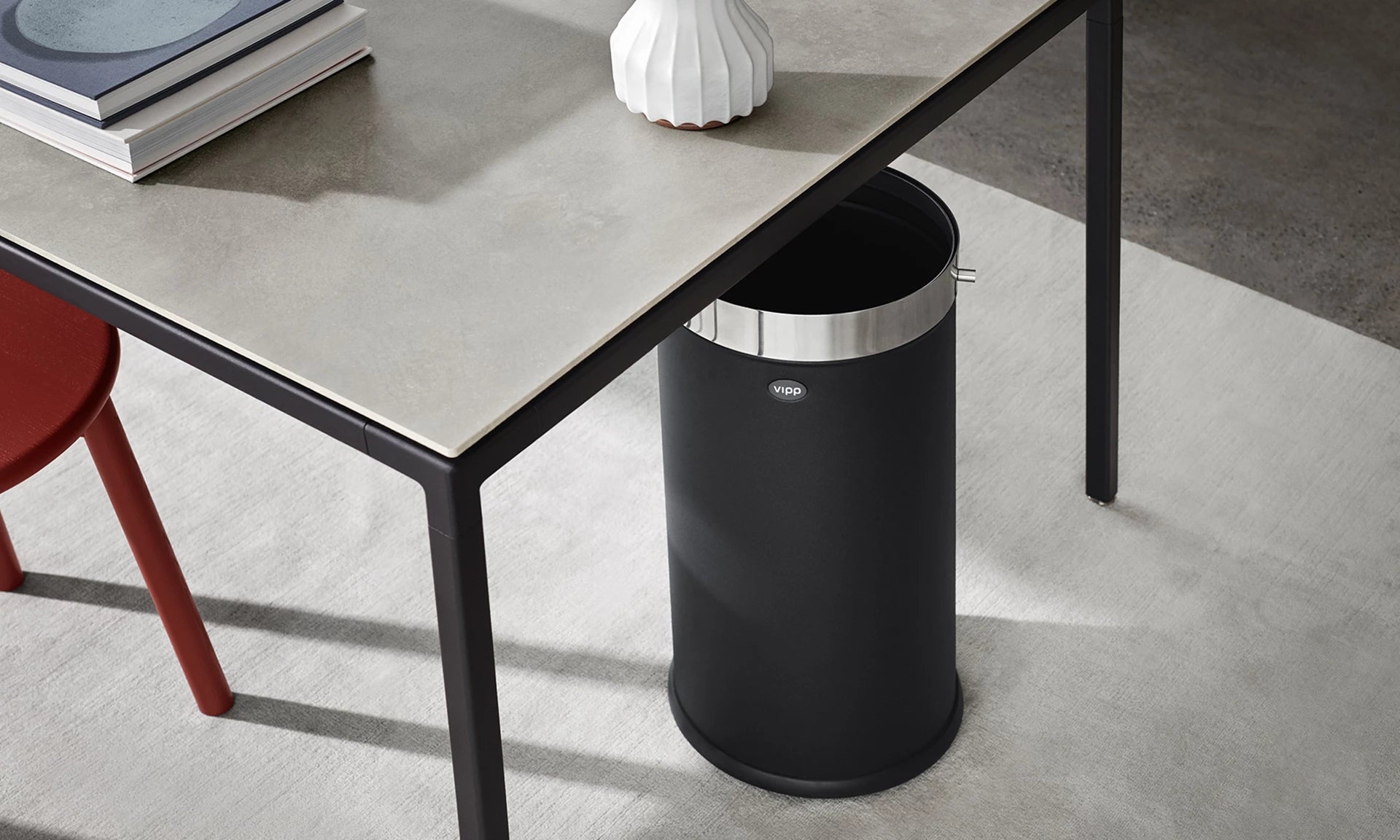 VIPP black office waste bin with silver lid