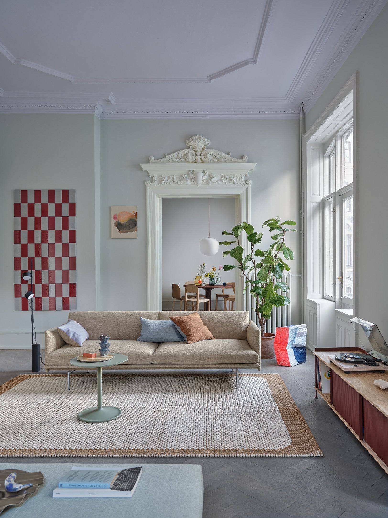 ENFOLD TV cabinet gray with oak top
