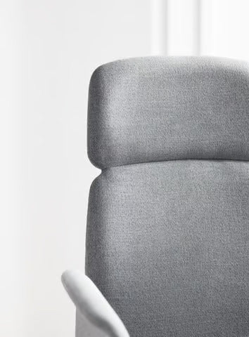 Office armchair with palm armrests upholstered with a black base