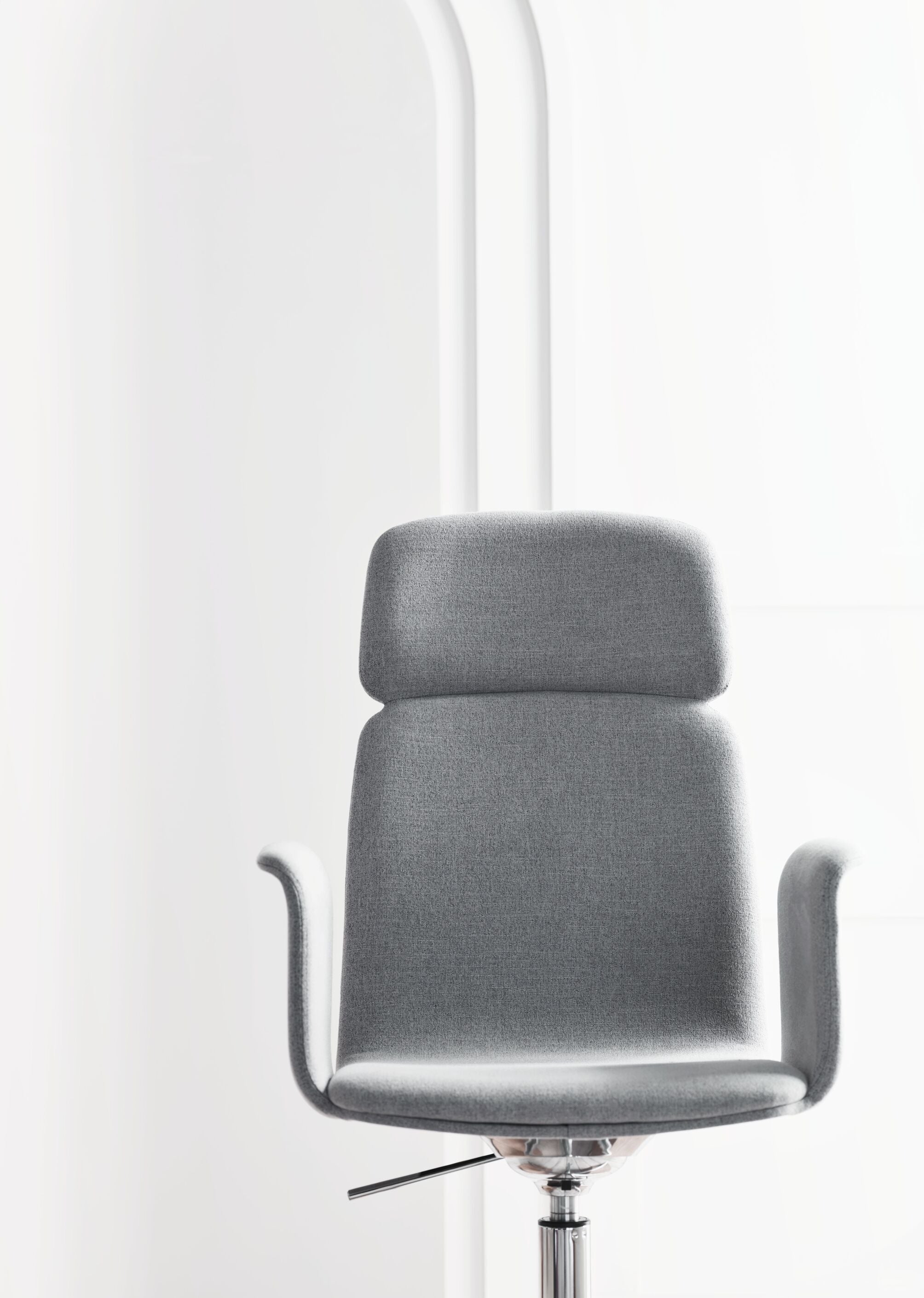 Office armchair with palm armrests upholstered with a black base