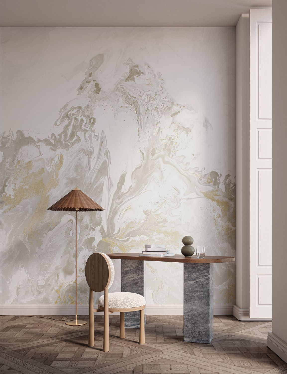 Gray CALACATTA mural with beige